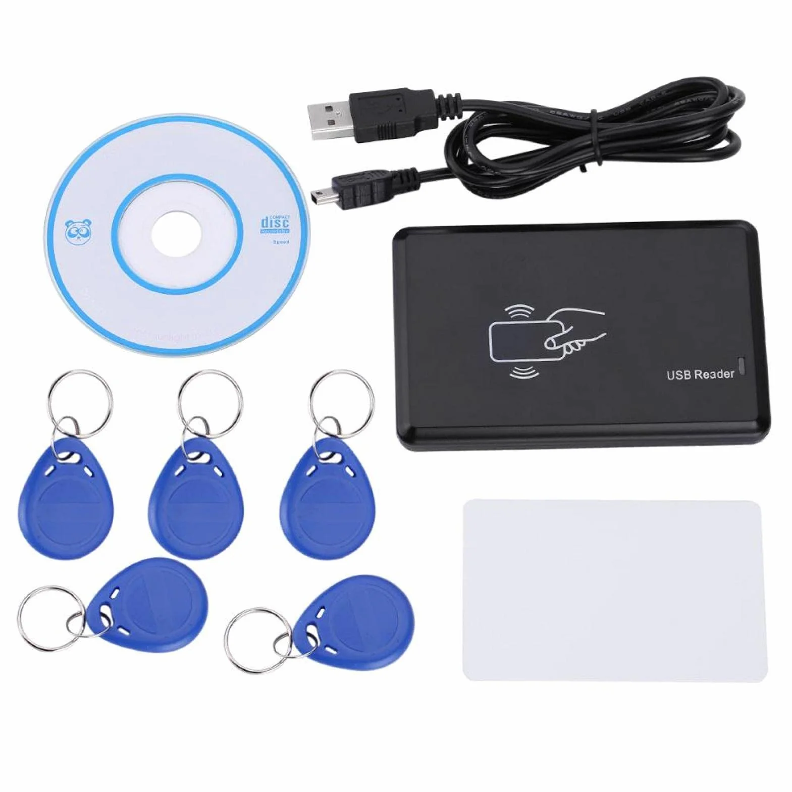 Nikou Czytnik i Zapisywacz kart RFID, Czytnik kart USB, Zapisywacz i Kopiarka kart identyfikacyjnych 125 kHz USB Duplikator kart RFID z 5 szt. breloczkami do kluczy