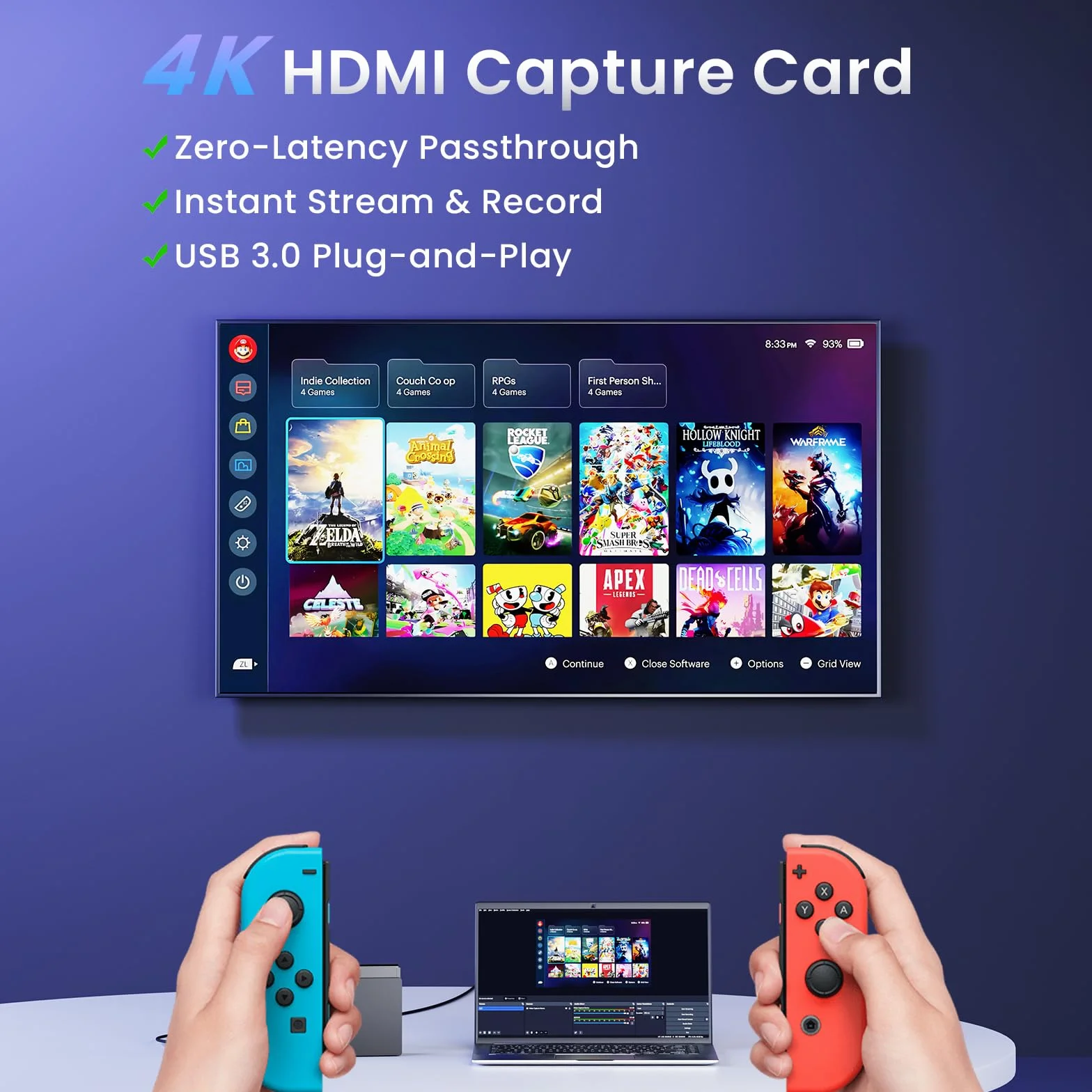 Papeaso 4K HDMI Capture Card, 1080P 60FPS USB 3.0 nagrywarka wideo do strumieniowego przesyłania, kompatybilna z Switch, PS5, PS4, Xbox, aparatem, komputerem