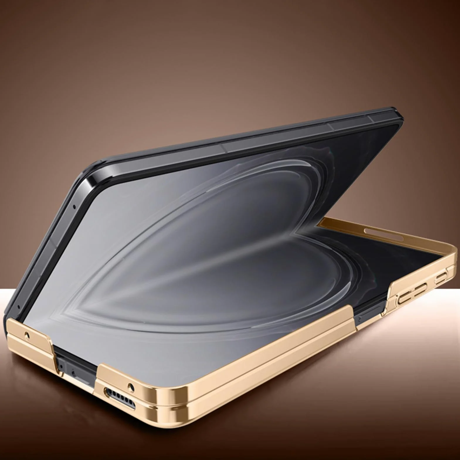 Skórzane etui z klapką do OPPO Find N6, ochrona obiektywu z klapką obudowa pozłacana krawędź antywstrząsowa luksusowa obudowa, czarna, N6