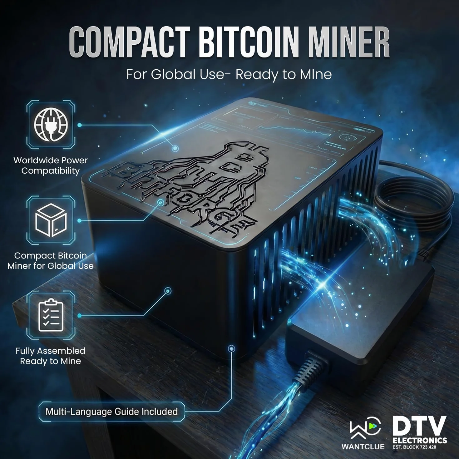 Bitforge Nano koparka Bitcoin z podwójnym BM1370 ASIC, hash rate 2,5 TH/s | Projekt open source, zasilanie 12 V, chipy ASIC niskiej mocy, regulowana wydajność, kontrola web, PSU multiregionowy