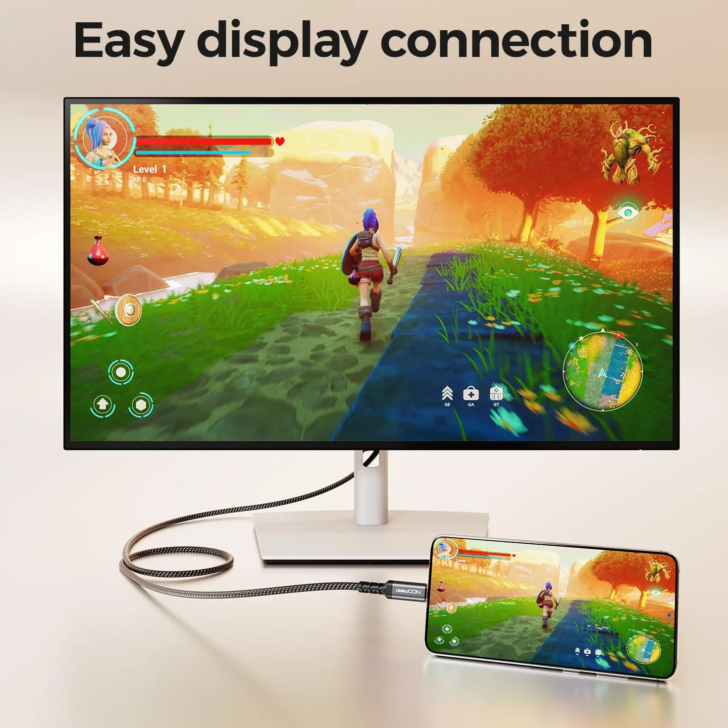 deleyCON 0,5m USB-C na DisplayPort Kabel Krótki (4K@60Hz, 2K@165Hz) - do Monitorów DisplayPort - MST, Thunderbolt 3/4, do iPhone 17,16,15, Notebooka, MacBooka, iPad Pro/Air, Galaxy S26 S25 S24