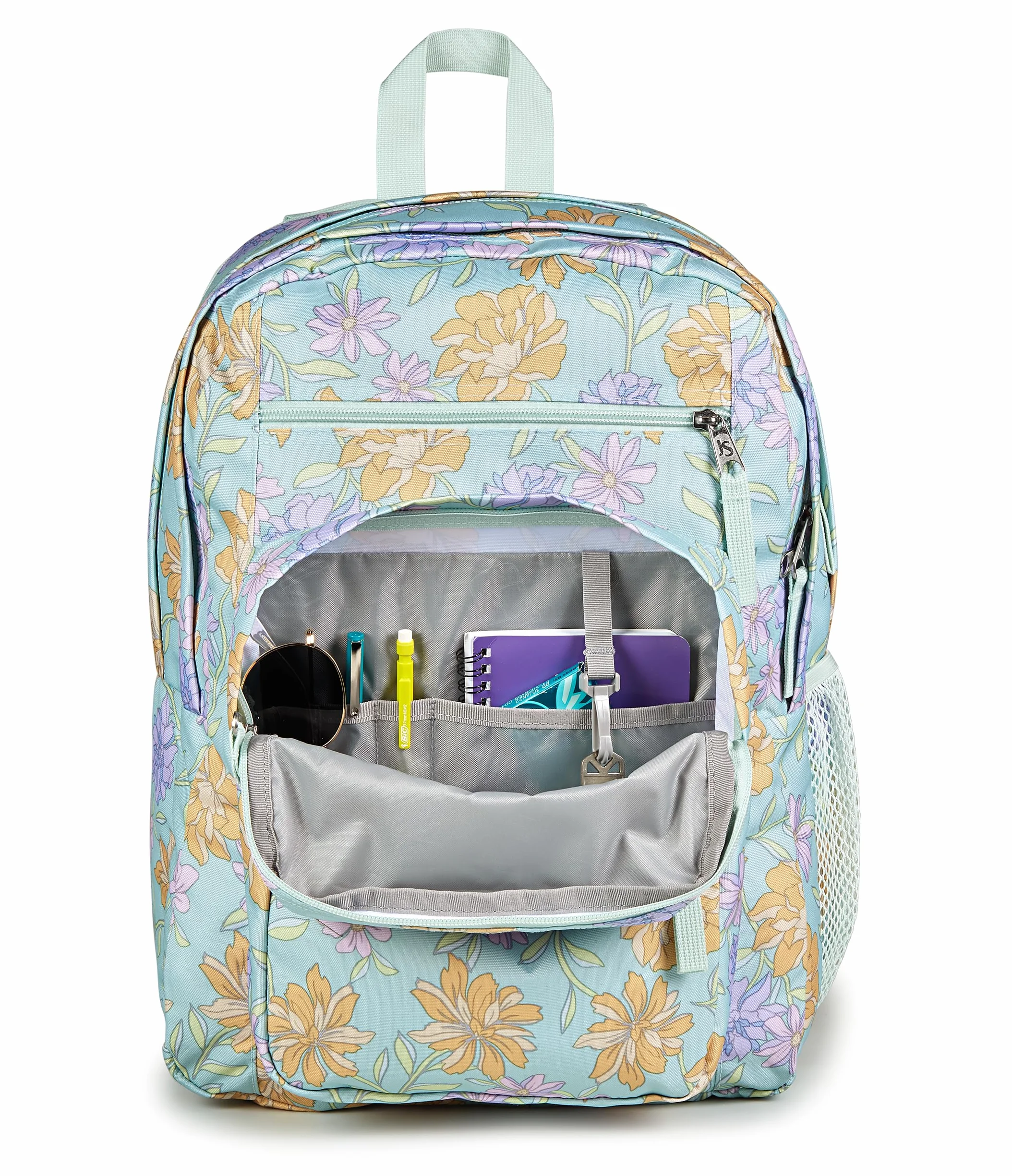 JanSport Plecak na laptopa – torba na komputer z 2 przegródkami, ergonomiczne paski na ramię, rękaw na laptopa 38.1 cm, uchwyt do zaciągania - wyblakły kwiatowy świeży miętowy