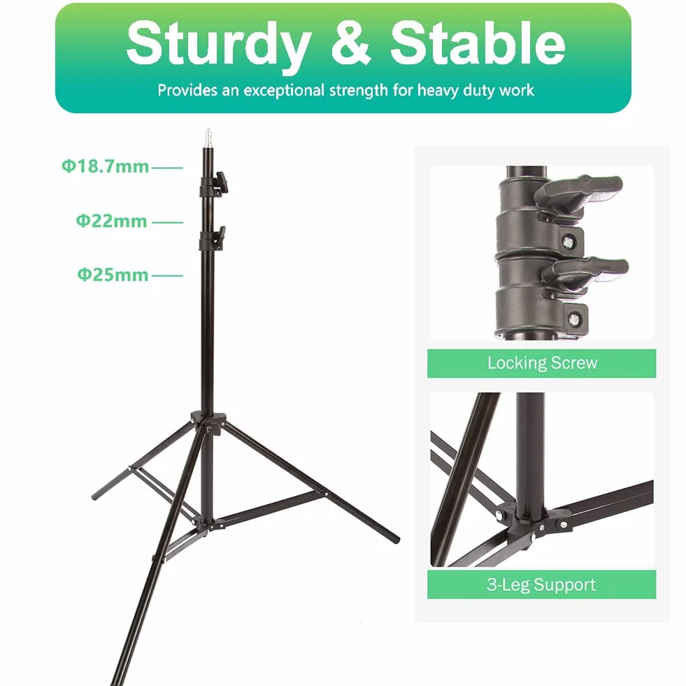 Stojak na oświetlenie fotograficzne 200 cm, aluminiowy statyw podróżny, regulowany, lekki studio ze śrubą 1/10.2 cm, obciążenie 3 kg, do oświetlenia pierścieniowego, softboxa, podcastu,
