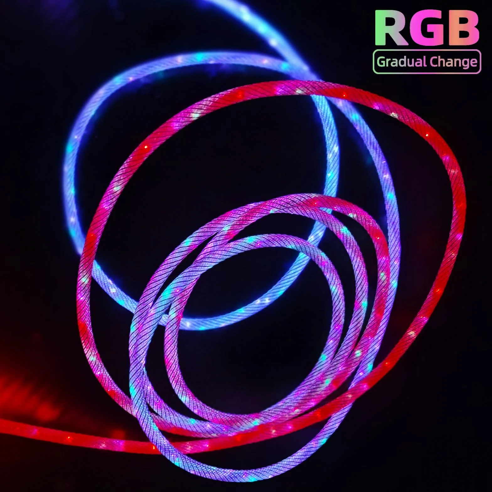 2 m kabel do szybkiego ładowania typu C, podświetlany przewód ładowarki LED, 66 W, 5 A, QC3.0, widoczna zmiana kolorów RGB, USB A na USB C, przewód do synchronizacji danych do Samsung Galaxy