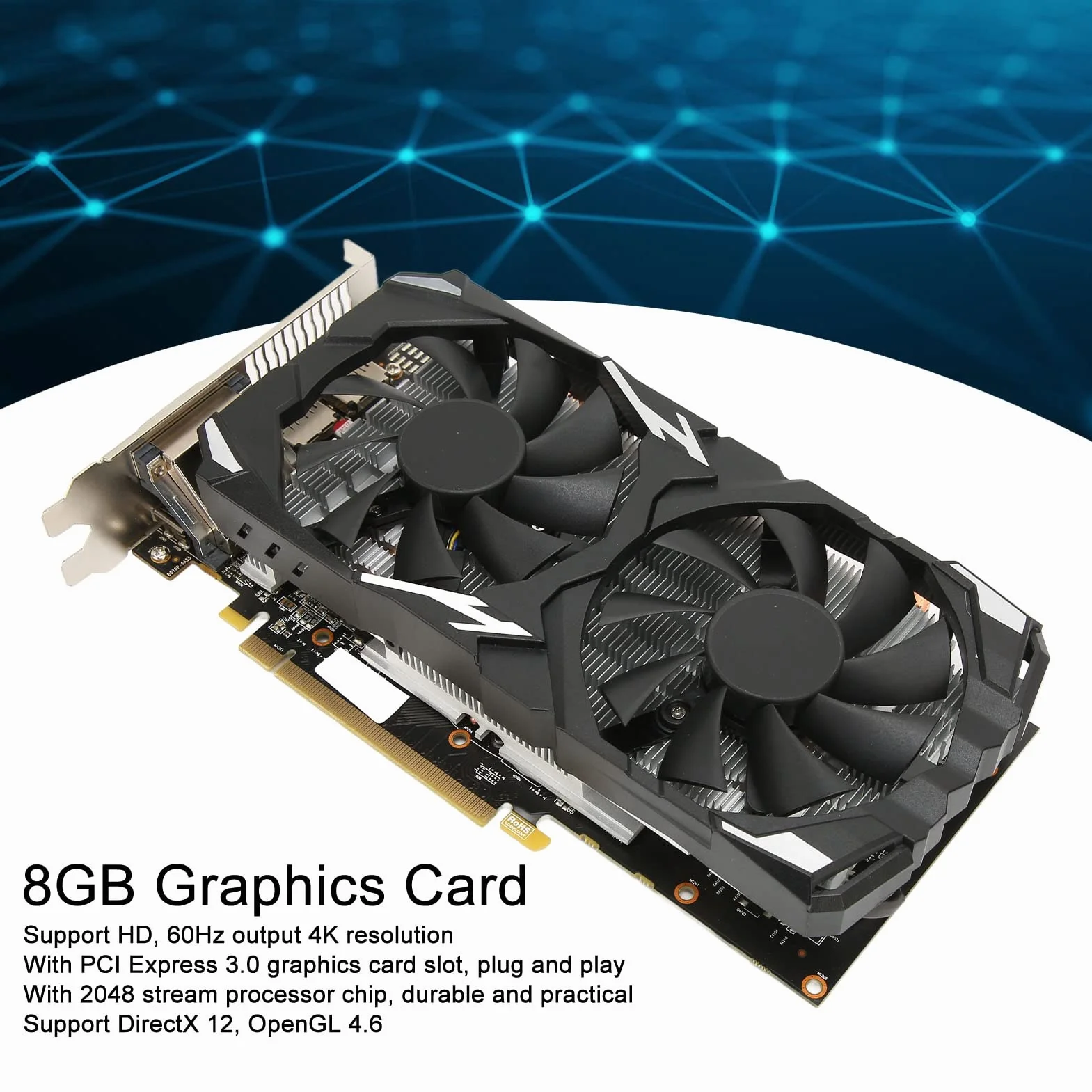 Karta graficzna 8 GB GDDR5, podwójny wentylator 256bit 1284/7000 MHz 8K 16 PCI Express 3.0 karta graficzna do gier, 3 x karta graficzna DP HDMI DVI HD