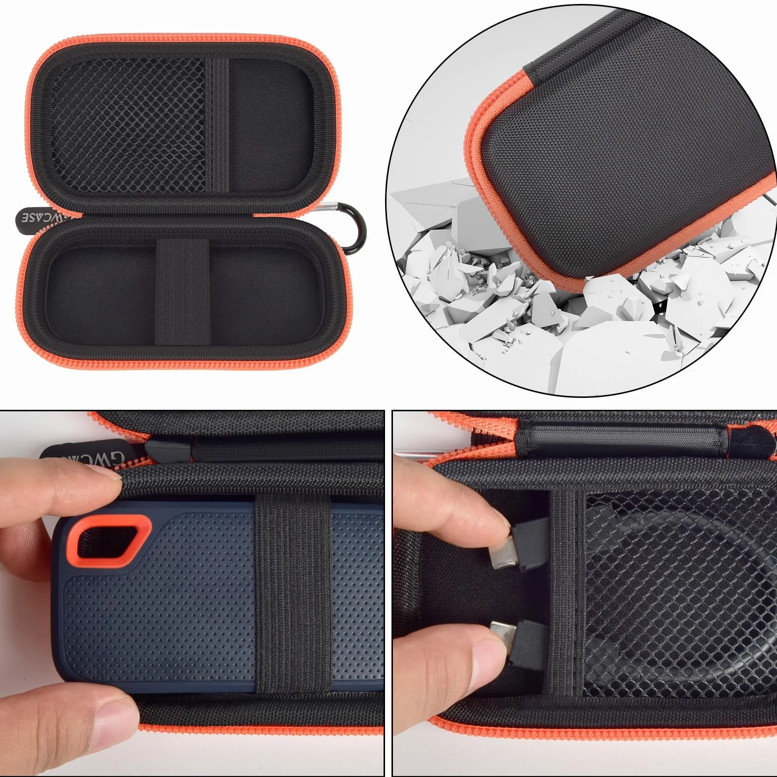 Twarde etui kompatybilne z SanDisk 500 GB/ 1 TB / 2 TB / 4 TB Extreme Portable SSD - do 1050 MB/s - USB-C, USB 3.2 Gen 2 - zewnętrzny dysk półprzewodnikowy. Uchwyt podróżny na kable USB - niebieski