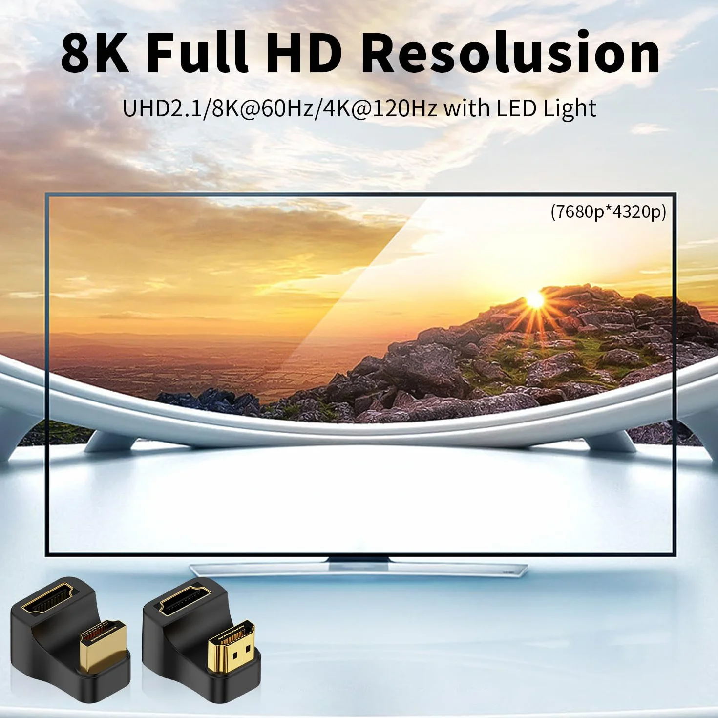 Duttek Adapter HDMI 180 stopni i adapter HDMI 2.1 270 stopni, 8K w kształcie litery U HDMI męski na żeński adapter przedłużający 48 Gb/s 8K przy 60 Hz UHD2.1 3D, do monitora HDTV, projektora, laptopa