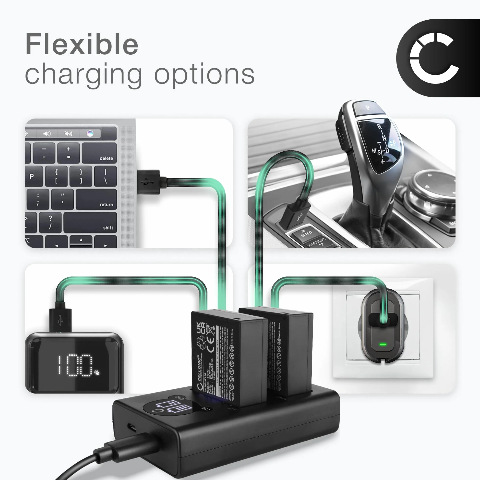 CELLONIC NP-W126S NP-W126 Dual Schnellladegerät kompatibel mit kompatibel mit FujiFilm NP-W126S BC-W126 + USB Kabel Akkuladegerät Ladekabel Dual Ladegerät