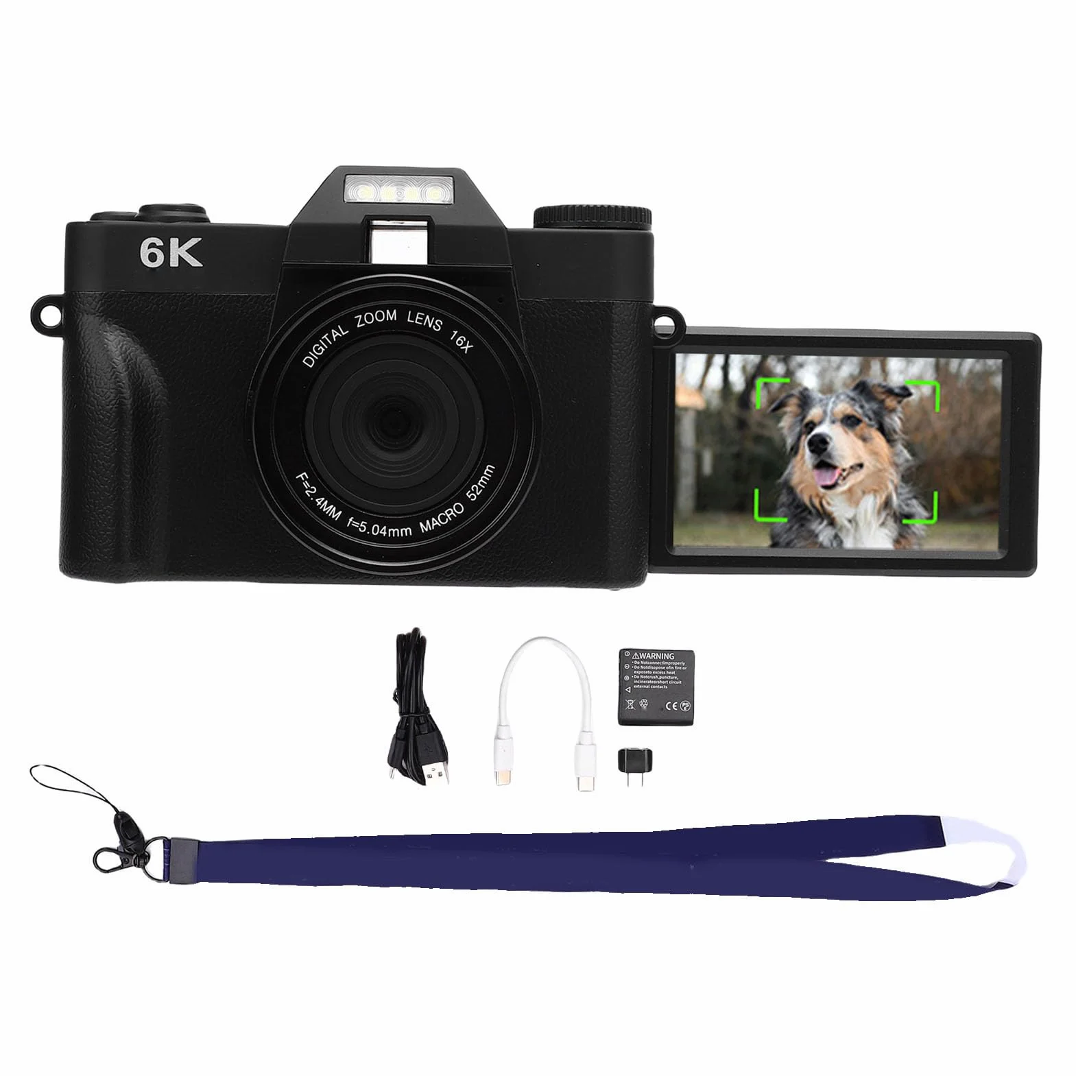 Aparat Cyfrowy 6K, 64MP Autofocus 16x Zoom Cyfrowy Aparat Fotograficzny z Transferem Wi -Fi, Błyskowa LED, Kompaktowa dla Dorosłych Nastolatków Początkujących (BLACK)
