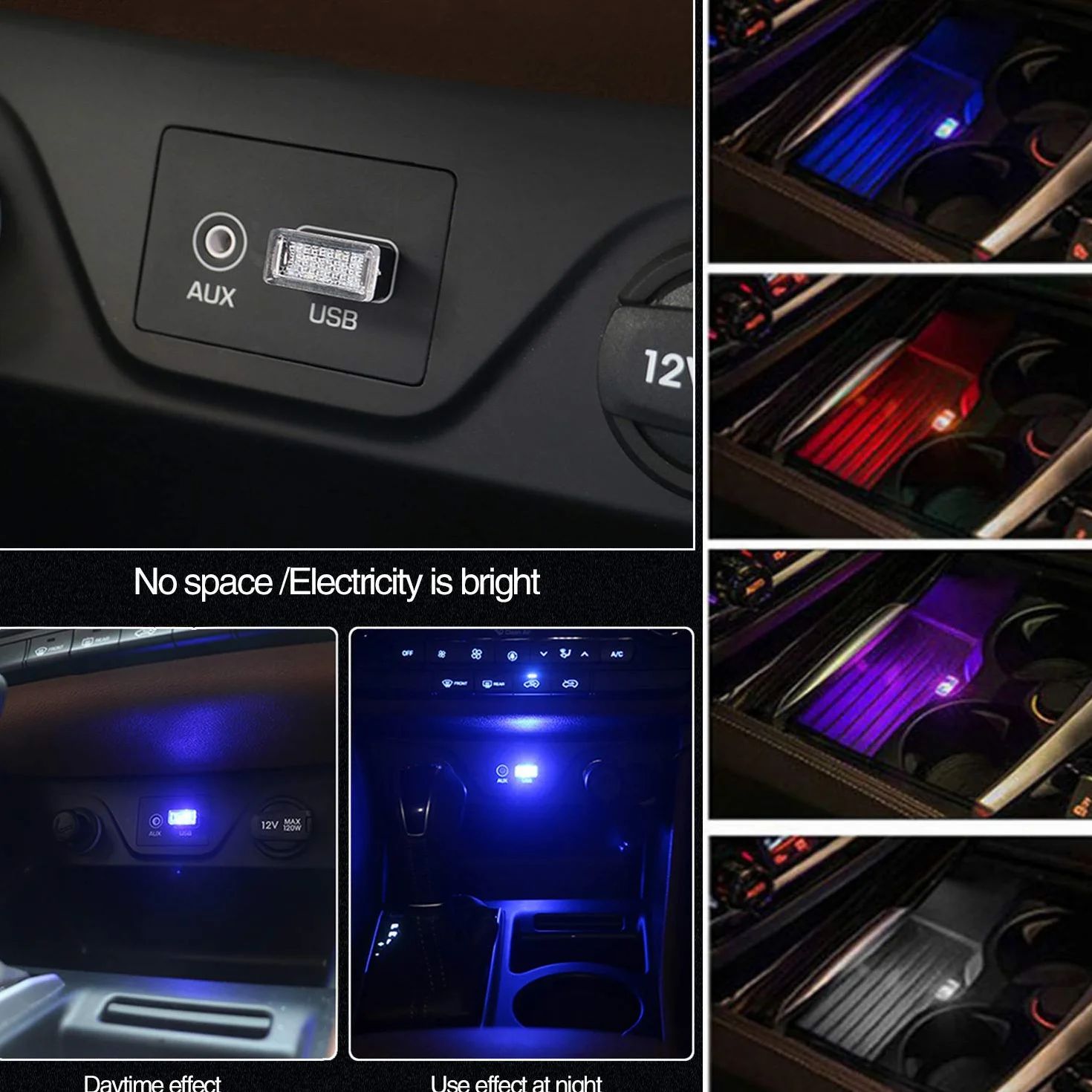 Oświetlenie otoczenia wnętrza samochodu LED, 7 szt., mini lampki USB, do wnętrza samochodu, tylnej klapy laptopa, lampki nocne, uniwersalne 5 V, 7 kolorów