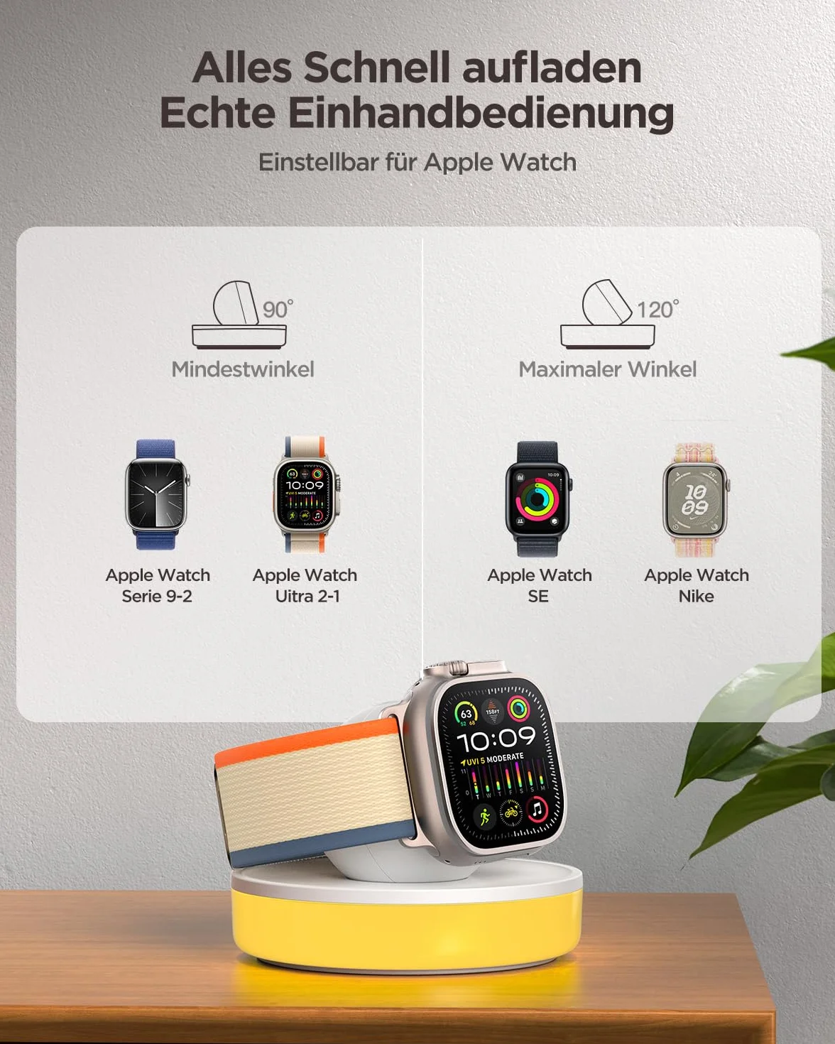 JOYROOM Bezprzewodowa stacja ładująca do Apple Watch, [światło RGB] szybka ładowarka do Apple Watch, magnetyczna ładowarka z kablem ładującym do iWatch Series 10/Ultra 2/9/8/7/6/5/3/2/SE