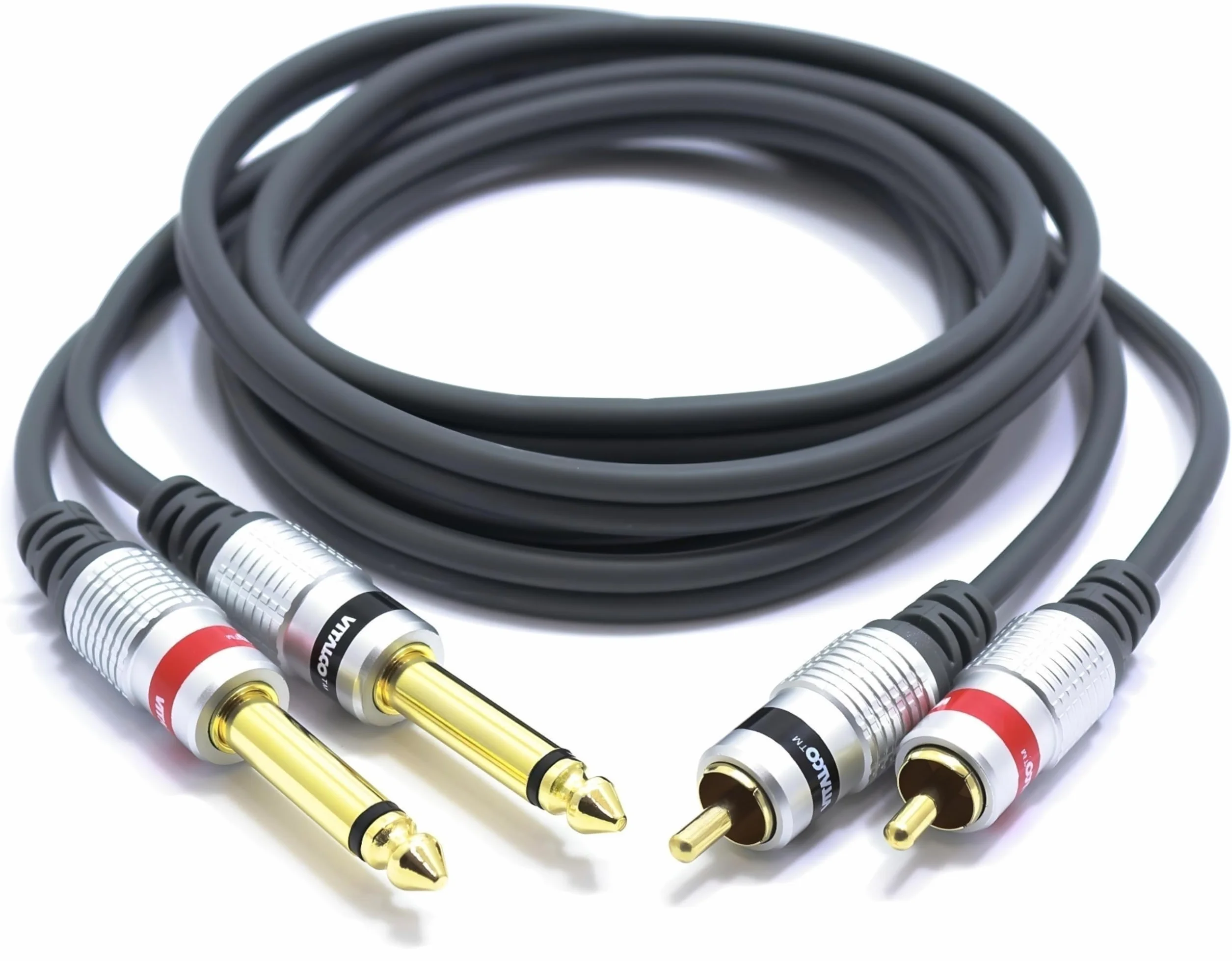Kabel 2x Jack 6,3 Mono na 2x RCA 10m VITALCO Przewód Audio 2x Wtyk Duży Jack 6,3mm TS 2x Cinch