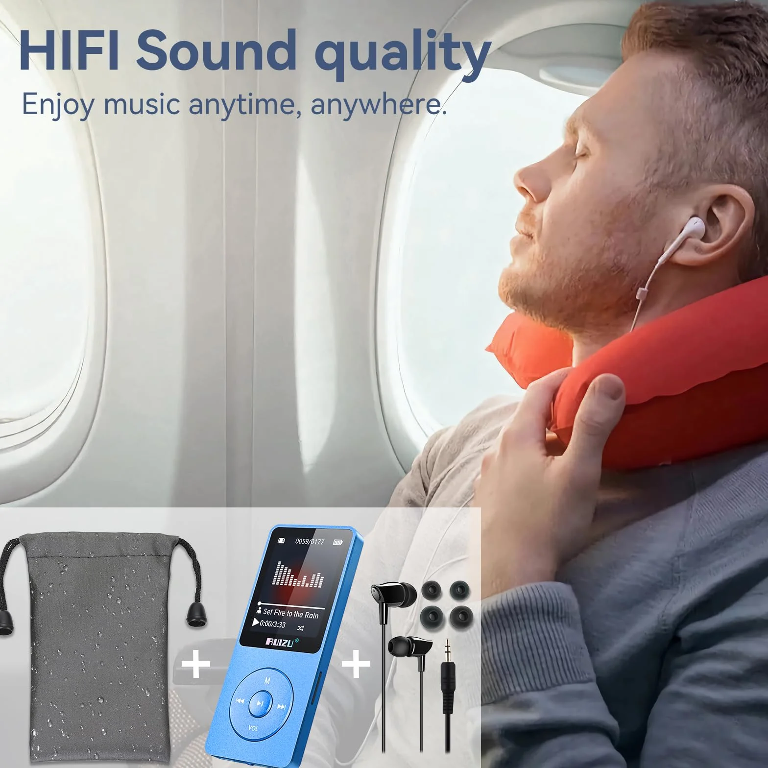 Odtwarzacz MP3 64GB z Bluetooth 5.3, super lekki (30 g), czas pracy do 80 godzin, ekran 1,8", idealny do uprawiania sportu, dla dzieci i dorosłych, obsługuje karty TF do 128 GB.