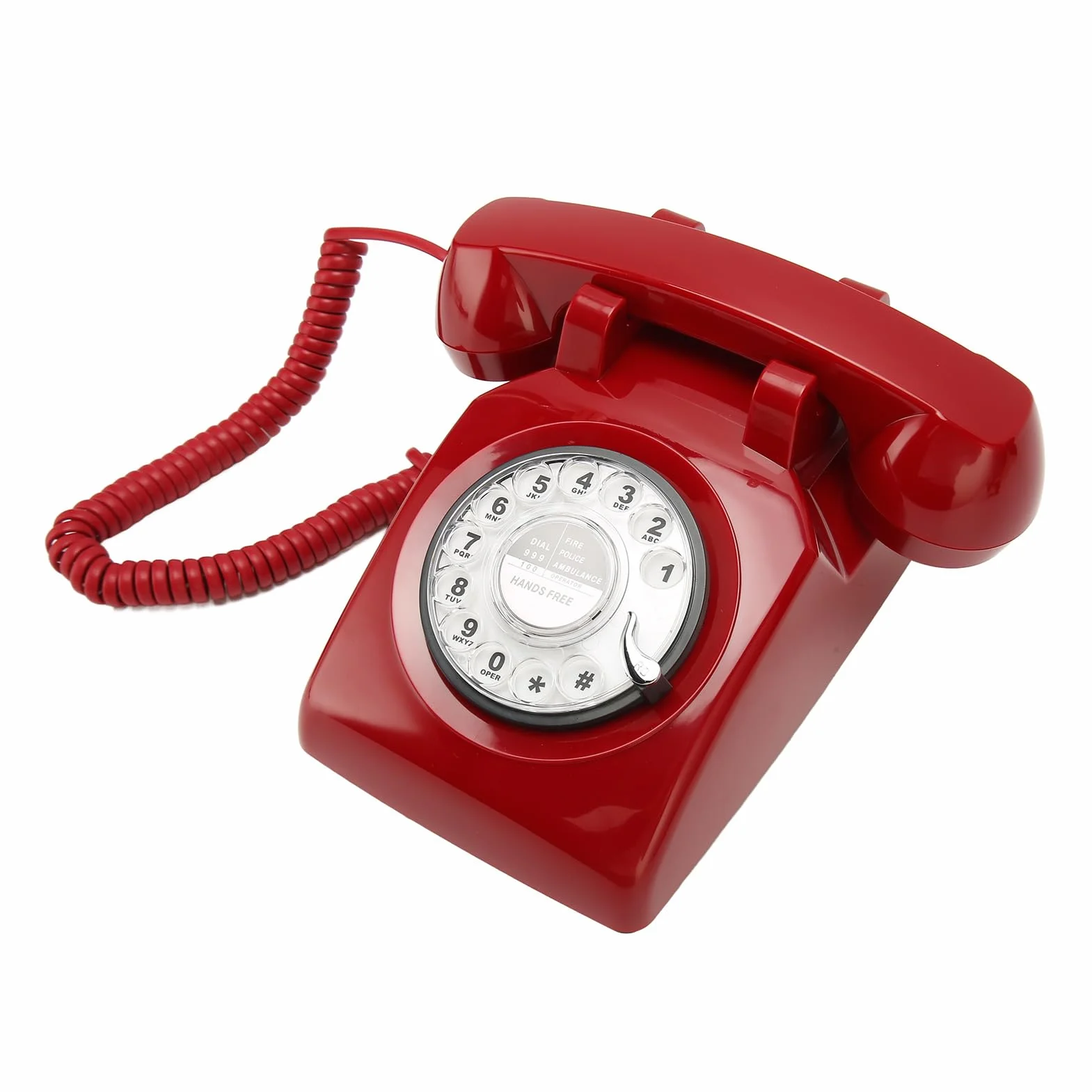Telefon Stacjonarny w Stylu Retro, Telefon Stacjonarny w Stylu Retro, Staromodny Przewodowy z Mechanicznym Głośnikiem Dzwonka do Domowego Biura w Hotelu (czerwony)