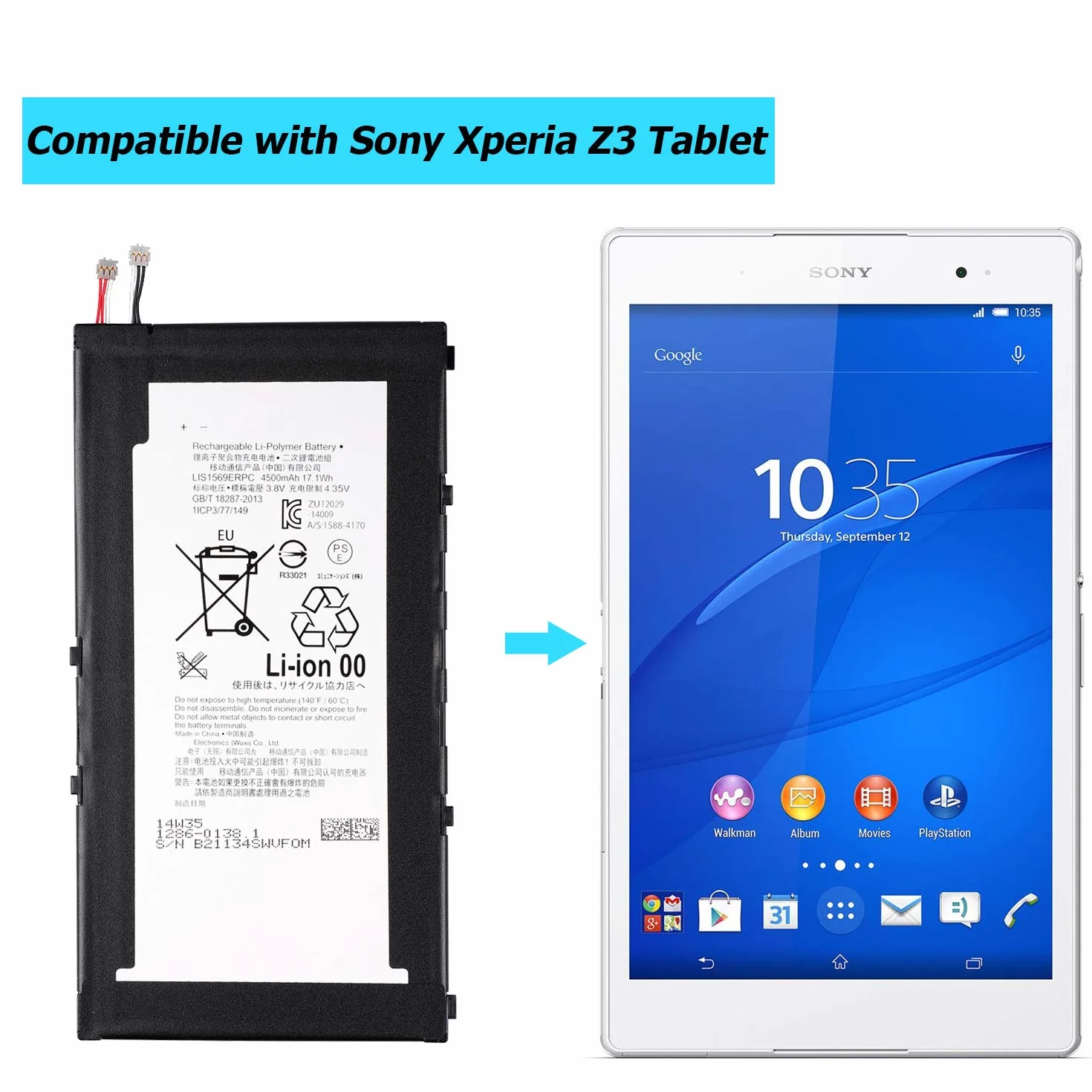 Tablet akumulator LIS1569ERPC do Sony Xperia Z3 Tablet SGP621 SGP641 SOT22 z zestawem narzędzi