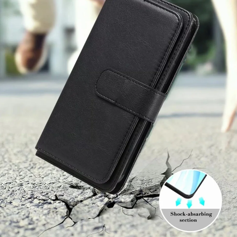 Do Galaxy Z Fold 3 5G Etui PU Skórzane zamknięcie magnetyczne 10 Posiadacz karty Podpórka Twarda obudowa PC do Samsung Z Fold4 S22 S21, Ciemnoczerwony, Do Samsung S22