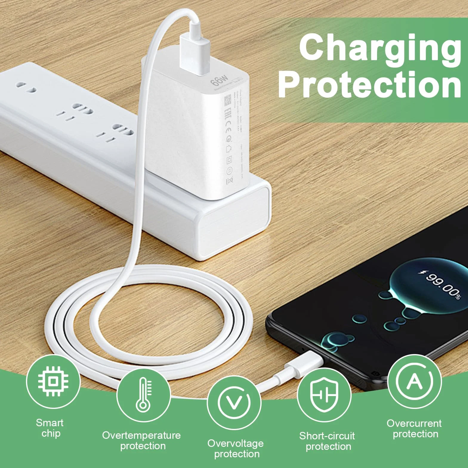 Szybka ładowarka 66 W Supercharge do urządzeń Ho-nor i Hua-wei Ładowarka z portem USB C i kablem USB C 2 m 6 A do urządzeń Ho-nor Magic 6 Pro 6 Lite/Ho-nor 200, 400 Pro/Mate 60, 40, 30, P60, P40