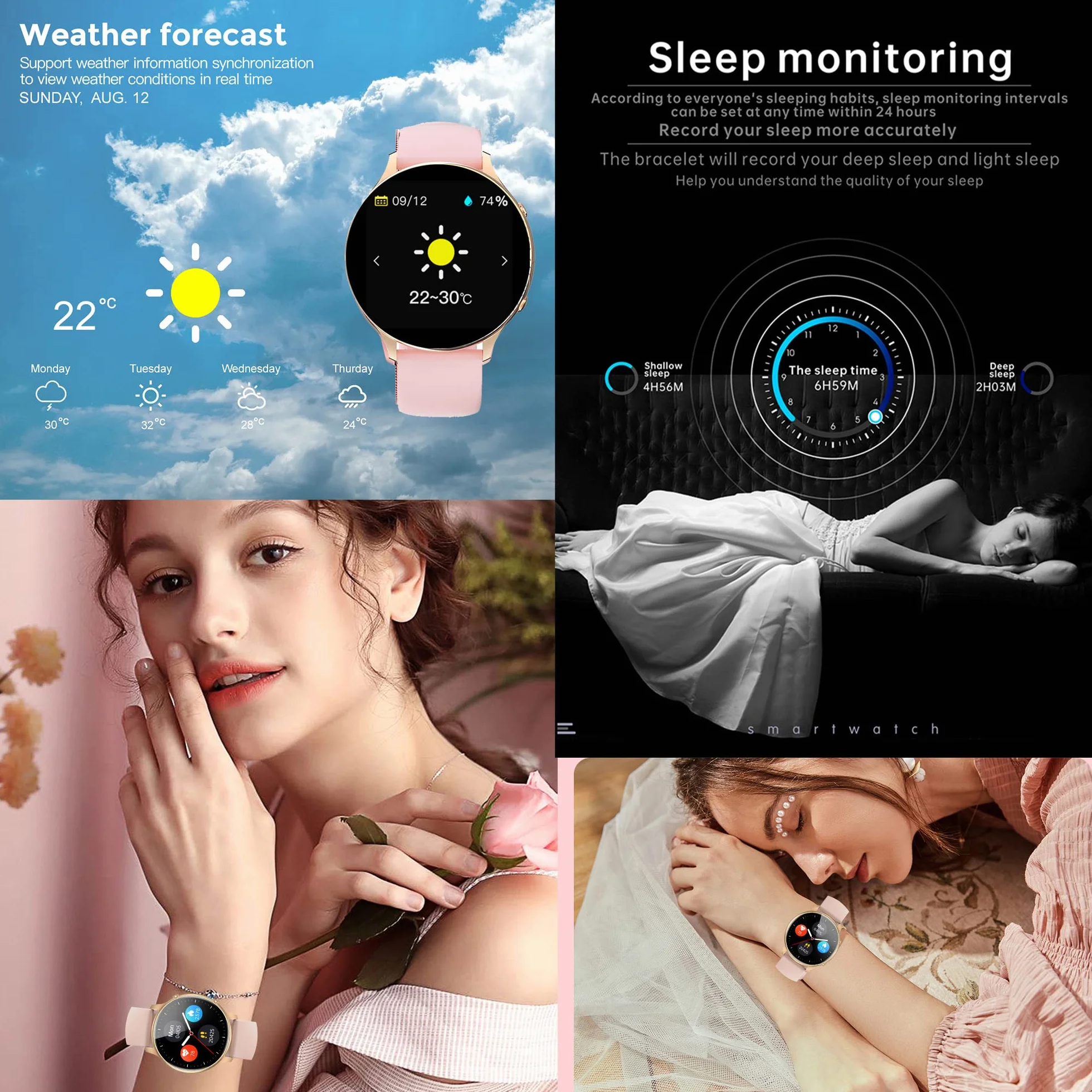 Damski smartwatch, męski smartwatch z pulsometrem, 24 tryby sportowe, SpO2, dziennik menstruacyjny, monitor snu i kalorii, 1,28 cala pełny dotykowy dla Androida i iOS (złoty)