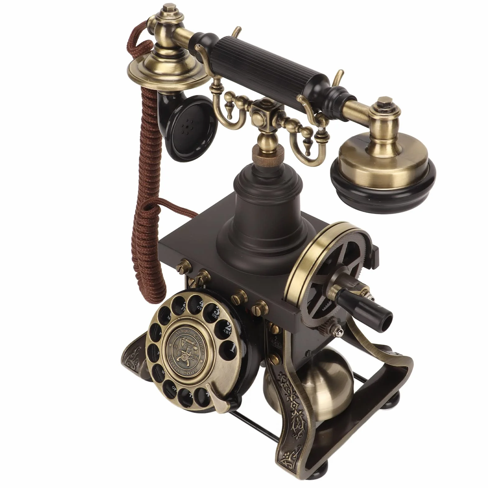 Alomejor Antyczny Telefon Przewodowy Telefon Stacjonarny z tarczą obrotową w Stylu Vintage do Wystroju Wnętrz Stop Cynku w Stylu Retro