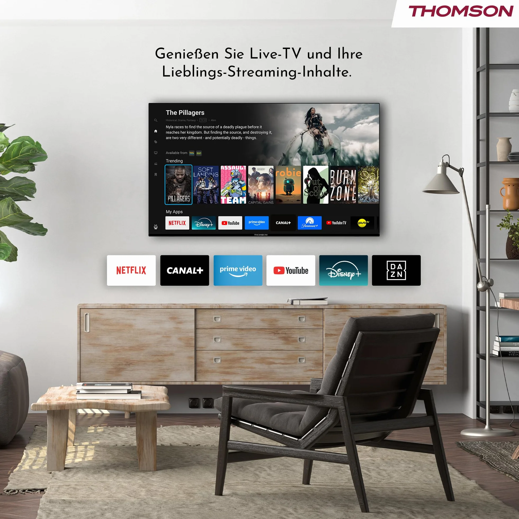 Thomson 24 Cali (60cm) HD LED Smart TV, Wi-Fi, Sterowanie Głosowe, HDR10, Dolby Audio, Potrójny Tuner (Kabel/Satelita/Antena), HDMI, USB, 1.5GB RAM, 8GB Flash – 24HT2S15