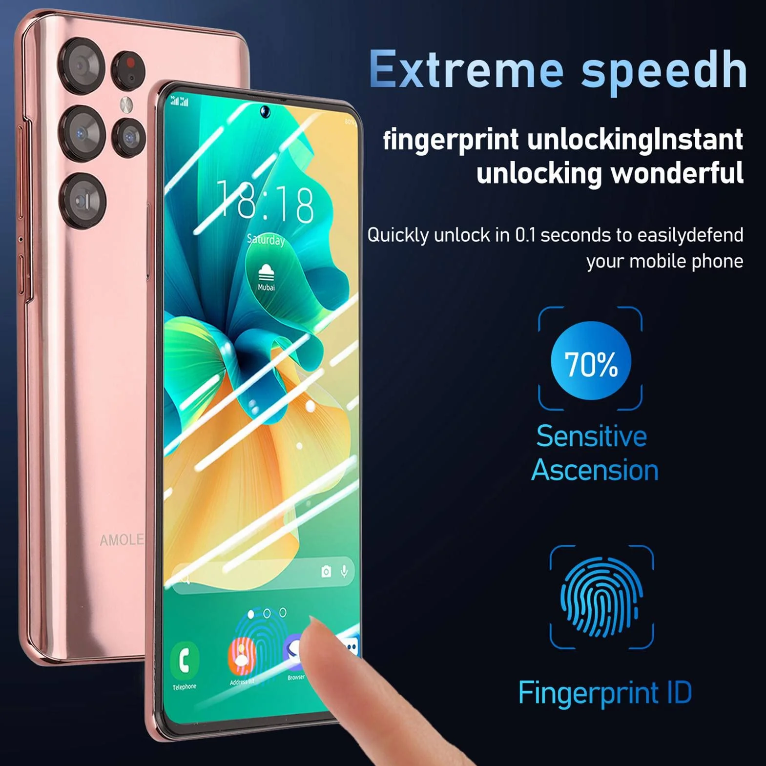 Telefon komórkowy 4G dla Androida 10.0, 6,82-calowy ekran HD, 6 GB RAM i 128 GB ROM, z funkcją rozpoznawania twarzy, bateria 7300 mAh, smartfon do codziennej pracy(EU)