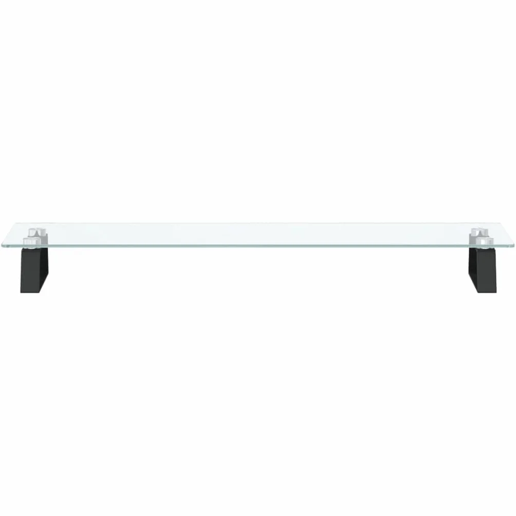 Podstawka pod monitor, czarna, ze szkła hartowanego i metalu, 80 x 20 x 8 cm, obciążenie 10 kg, półka na klawiaturę, podkładka pod mysz, organizer na miejsce pracy, do biura, domowego biura