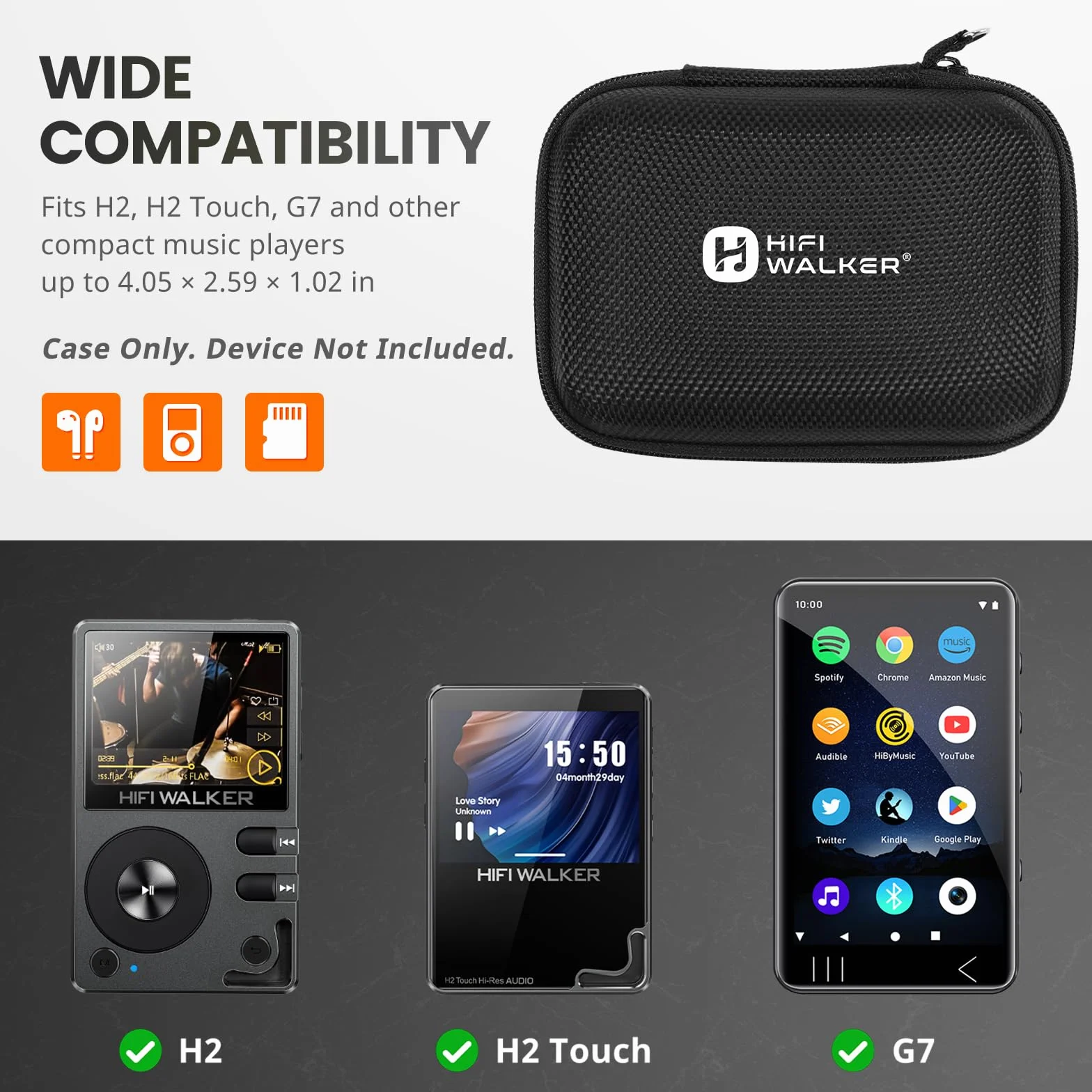 Etui ochronne do odtwarzacza MP3, kompatybilne z HIFI WALKER H2, H2 Touch i G7, przenośne twarde etui EVA na słuchawki, kabel USB i karty pamięci, tylko kieszeń