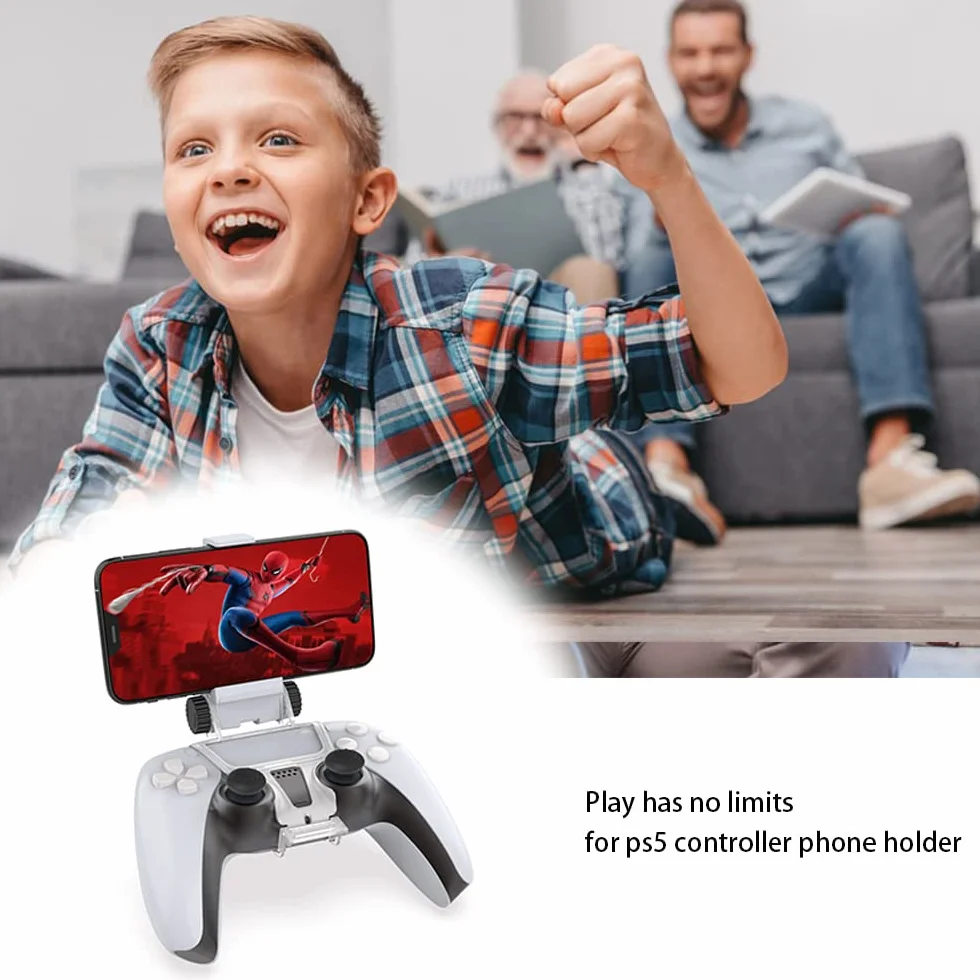 Megadream Gaming Mount Clip dla PS5 Kontroler Telefonu, Stojak dla PlayStation 5 Controller z PS Remote Play, Kabel OTG, 4 Grip Caps, Type C Converter