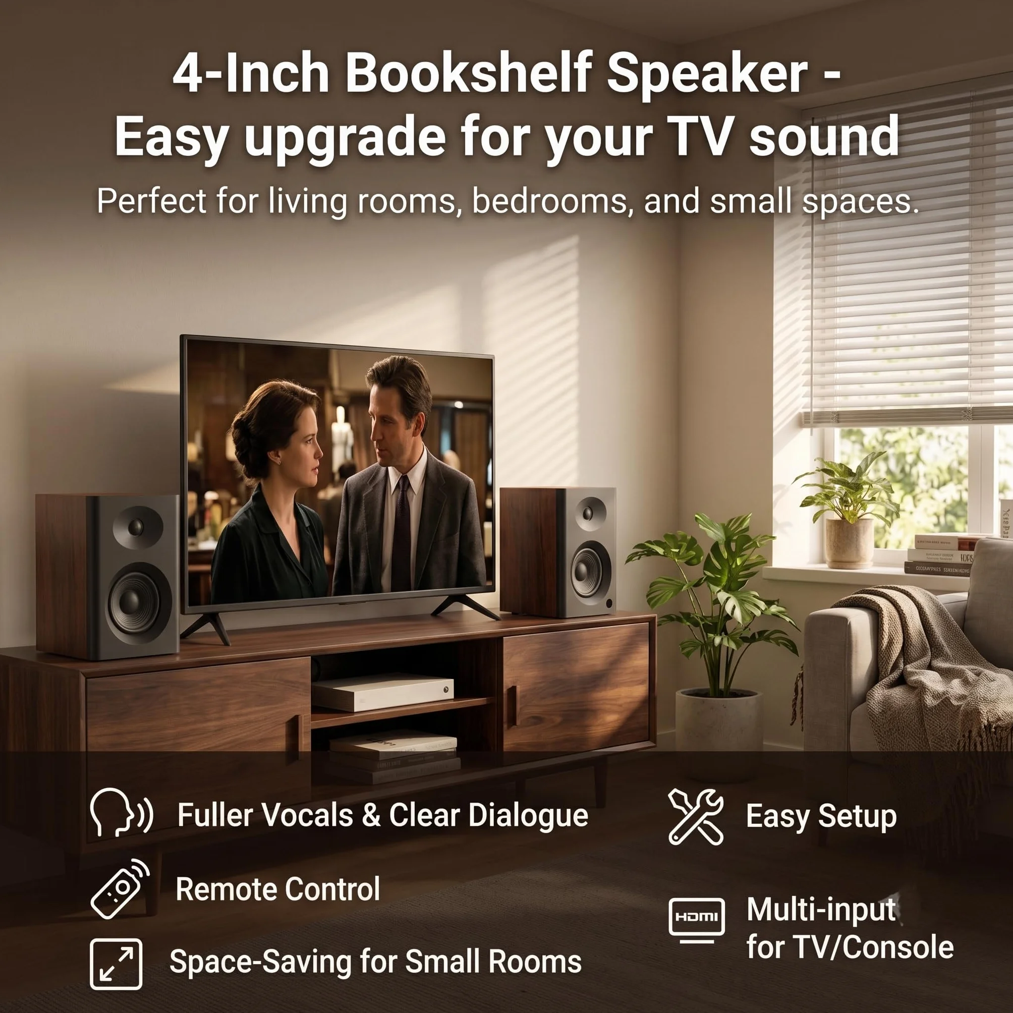 Głośniki półkowe z głębokim basem, szczytowa moc 80 W, głośniki komputerowe HiFi, 10 cm, stacjonarny system audio do domowej rozrywki, gramofonu, pary, orzech włoski