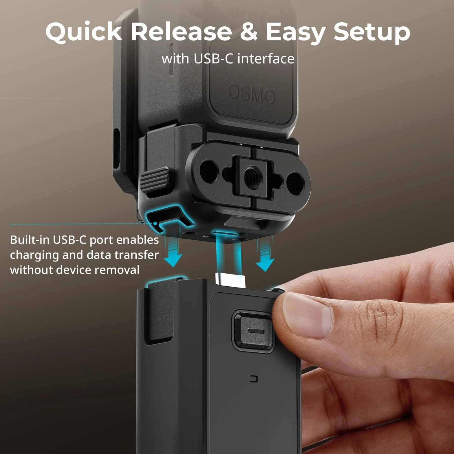SMALLRIG Magnetyczna Płytka Tylna QR do DJI Osmo Pocket 4/3, Interfejs USB-C, Otwór Pozycjonujący 1/4”-20” i Dwukierunkowy Interfejs Magnetyczny, Regulacja Swobodna w Zakresie 180°-6359