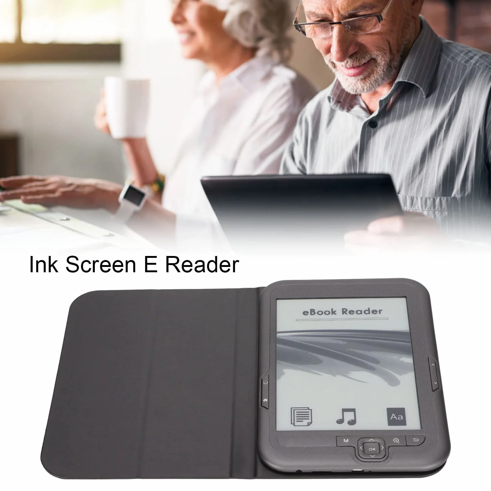 Ereader, Czytnik Ebooków 6In 800X600 HD Ink Screen, Ink Screen E Reader z Futerałem Ochronnym Słuchawki, Obsługa Funkcji Zoom, Zakładki, FM, Odtwarzanie Muzyki Redukcja Niebieskiego(4 GB)
