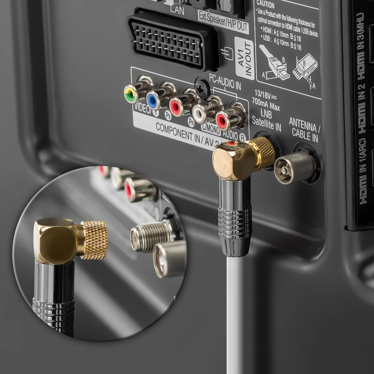 deleyCON 1m SAT Kabel Antenowy Satelitarny Koncentryczny - HDTV Full HD 4K - Wtyk F 90° Kątowy do Wtyk F Prosty - Biały