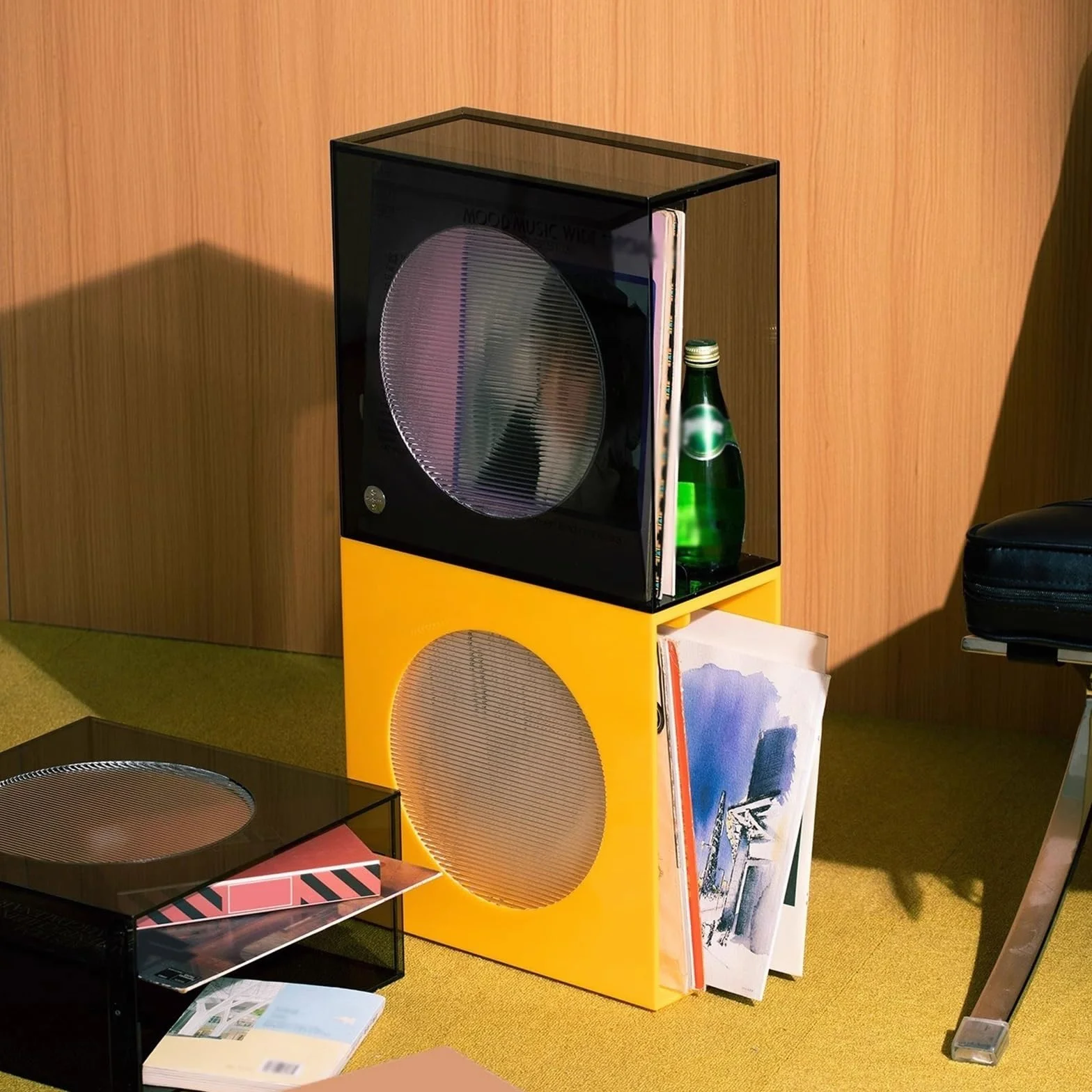 Stojak na płyty Półka na płyty winylowe, akrylowa, pudełko do przechowywania albumów CD, salonu, sypialni, stół(Czarny)