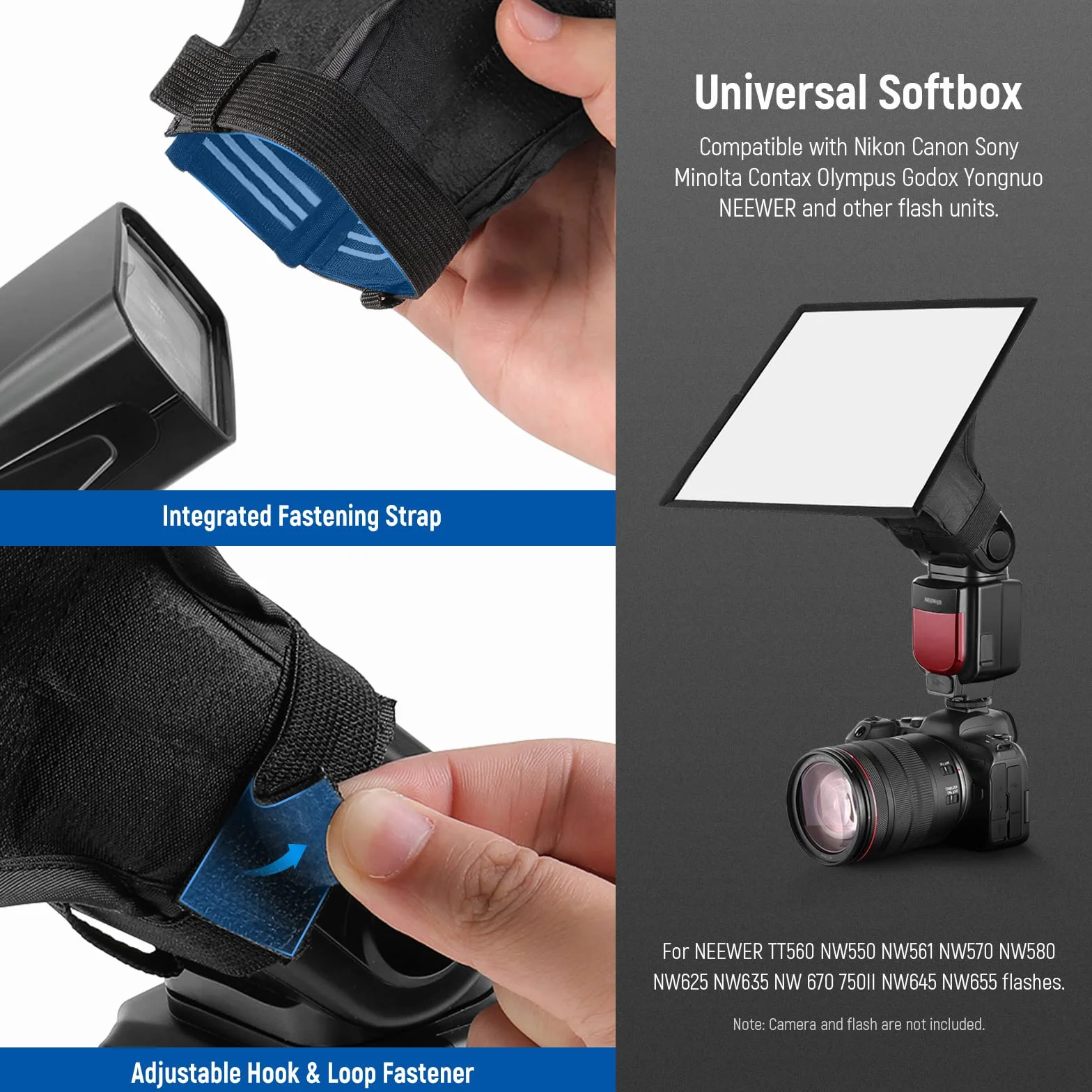 NEEWER Dyfuzor Flash Light Softbox 9" x 7", uniwersalny, składany z torbą do przechowywania, kompatybilny z Canon Nikon Sony Godox Yongnuo NEEWER speedlight