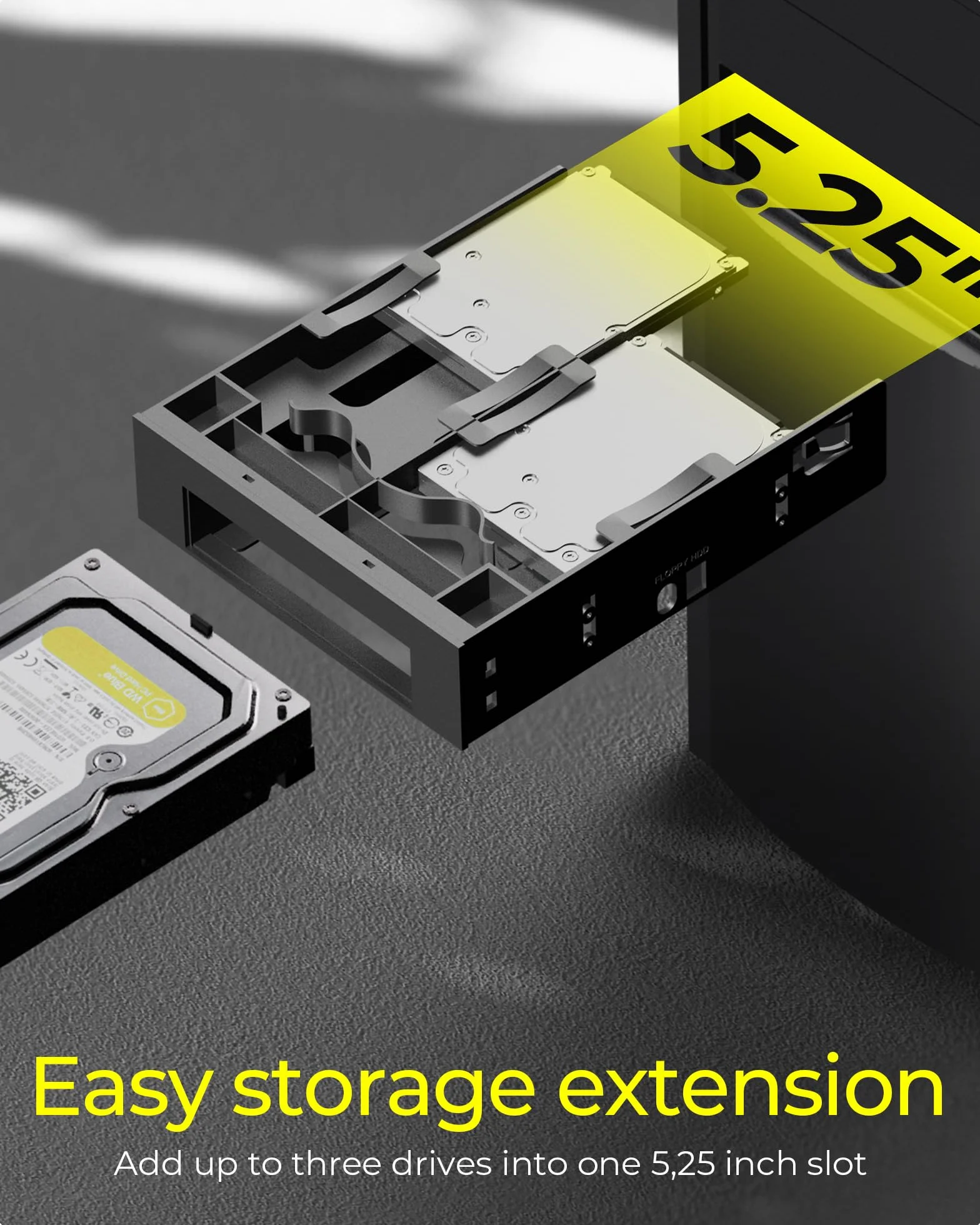 Icy Box IB-5251 3-drożna rama montażowa do 2 x 2,5-calowego HDD/SSD i 1 x 3,5-calowego dysku twardego w 1 x 5,25-calowym bezśrubowym antywibracyjnym panelu przednim