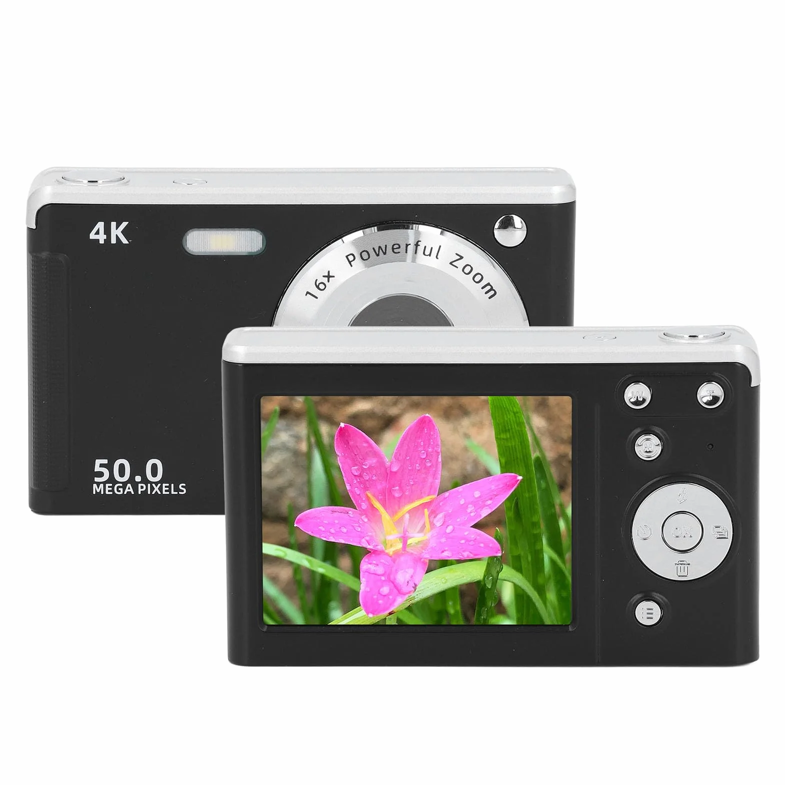Cyfrowy Aparat Fotograficzny 4K do Fotografii, Aparat do Vlogowania z 16-krotnym Zoomem, Kompaktowa Podróżna Kamera Wideo 50 MP z Autofokusem i światłem Wypełniającym, dla (BLACK)