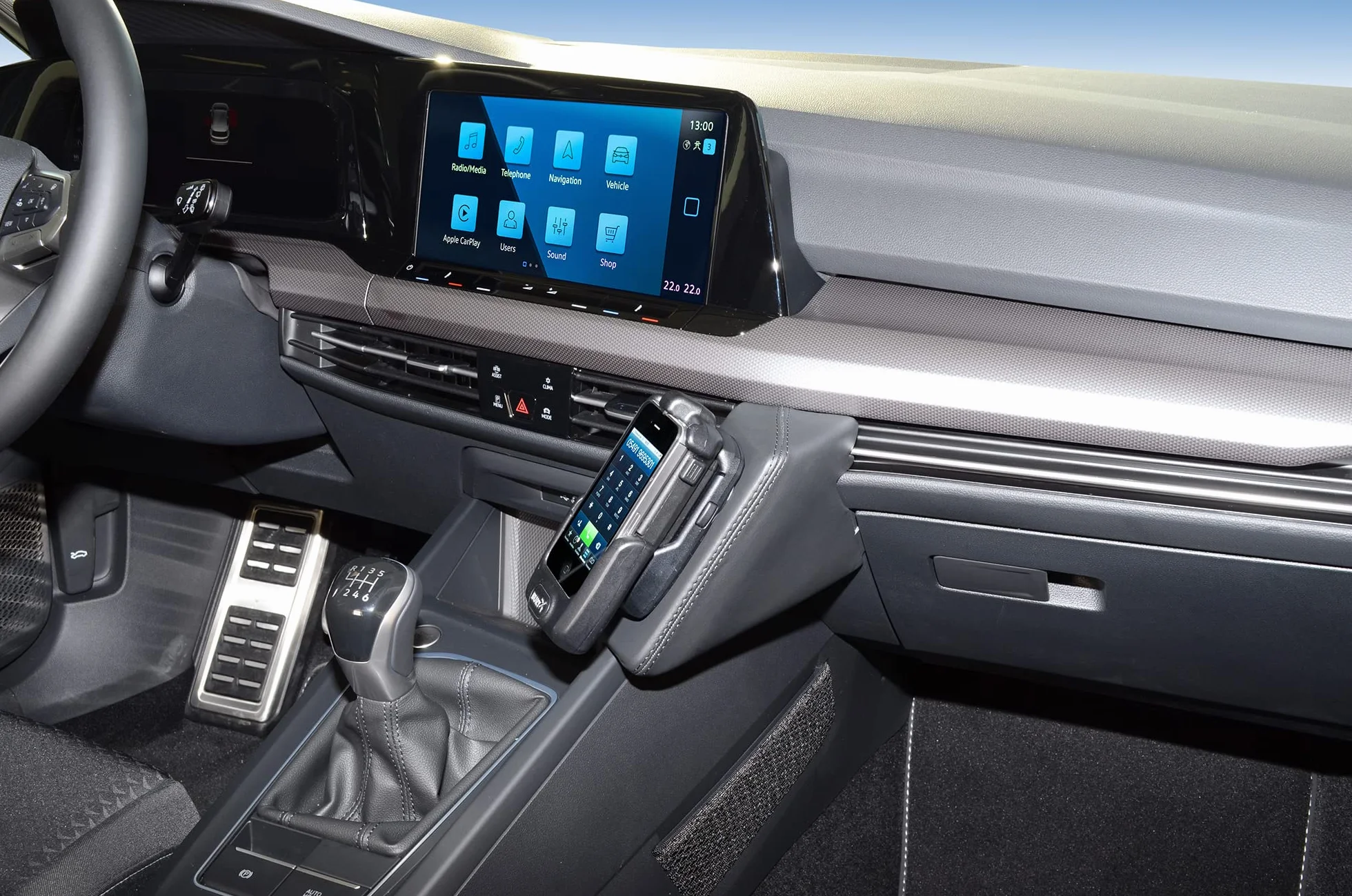 KUDA 4015 uchwyt na telefon VW Golf 8 od 2020 sztuczna skóra czarny