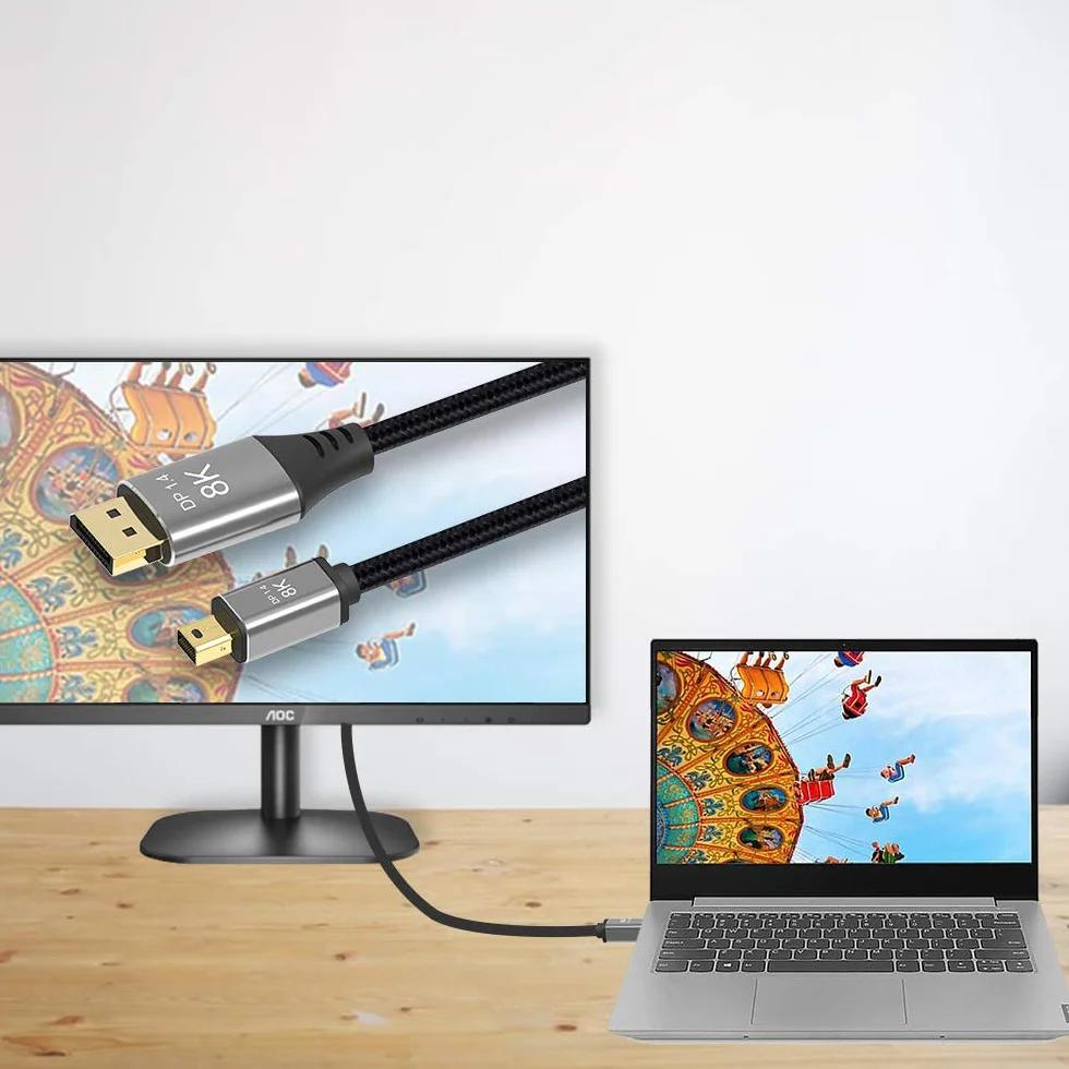 YIWENTEC Kabel Mini DP do DisplayPort 2 m, 8K (7680X4320) przy 60Hz 4K przy 144Hz DisplayPort 1.4 dwukierunkowa transmisja DisplayPort na Mini DisplayPort 8K (2 m)