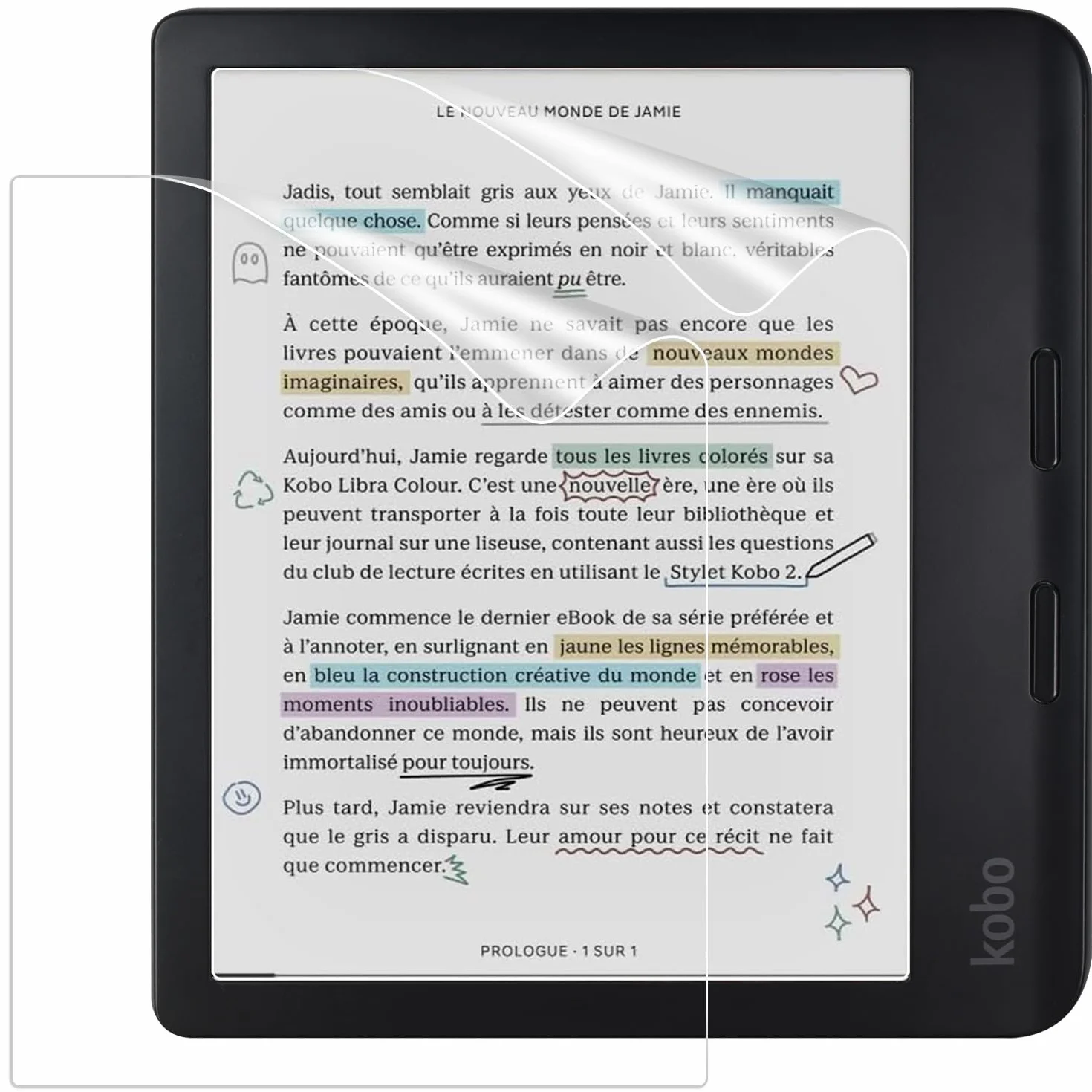 Caweet Ochrona Ekranu dla Kobo Libra Kolor 7 cali 2024 / Kobo Libra 2 Czytnik E-booków 7 cali 2021, Antyblaskowa Premium PET Folia Ochronna Mattowa z Pełną Pokrywą, 2 Szt