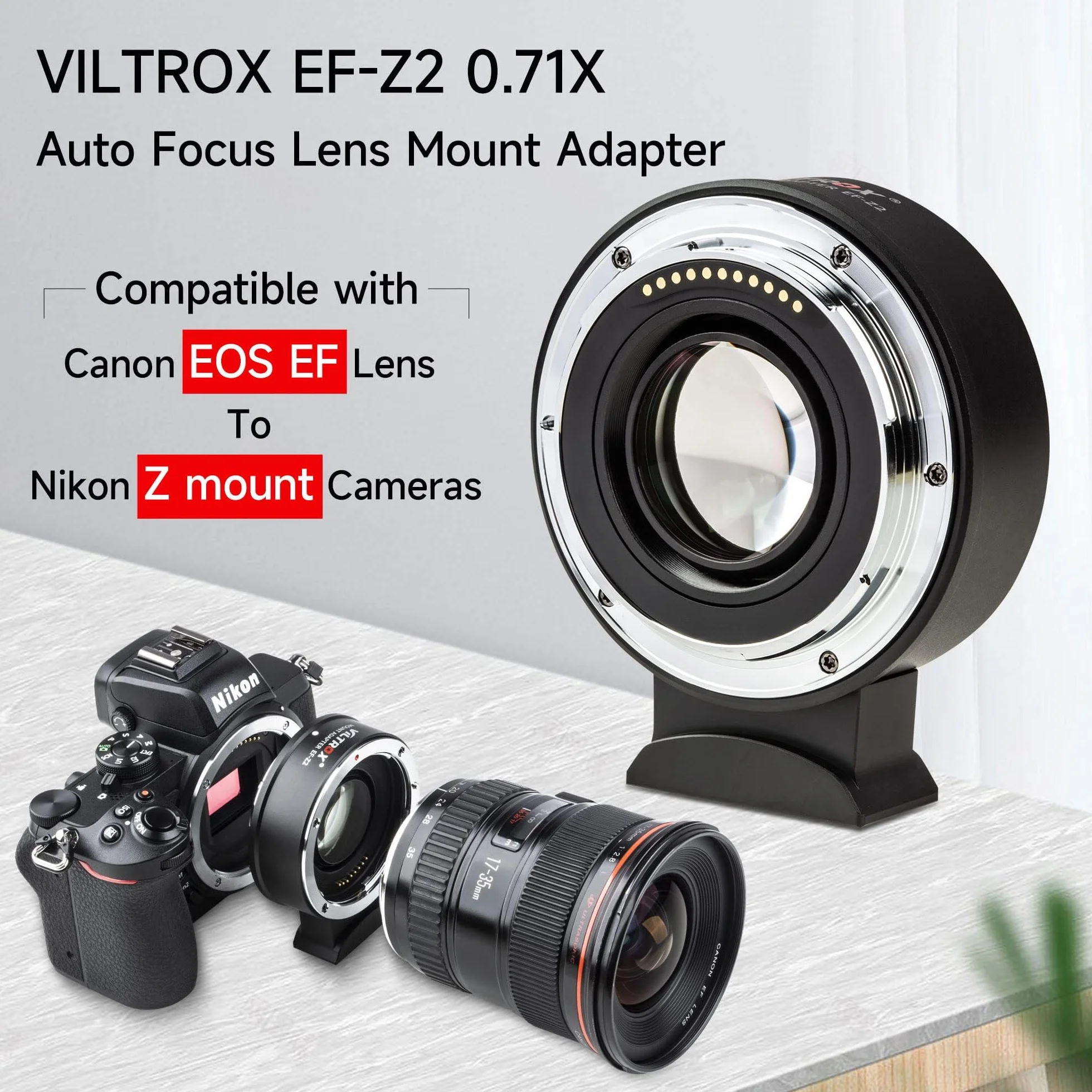 VILTROX EF-Z2 adapter obiektywu z automatyczną regulacją ostrości 0,71 x reduktor Speedbooster konwerter obiektywu kompatybilny z Canon EF Mount obiektyw do aparatów bezlusterkowych Nikon Z Z5 Z6 Z6II