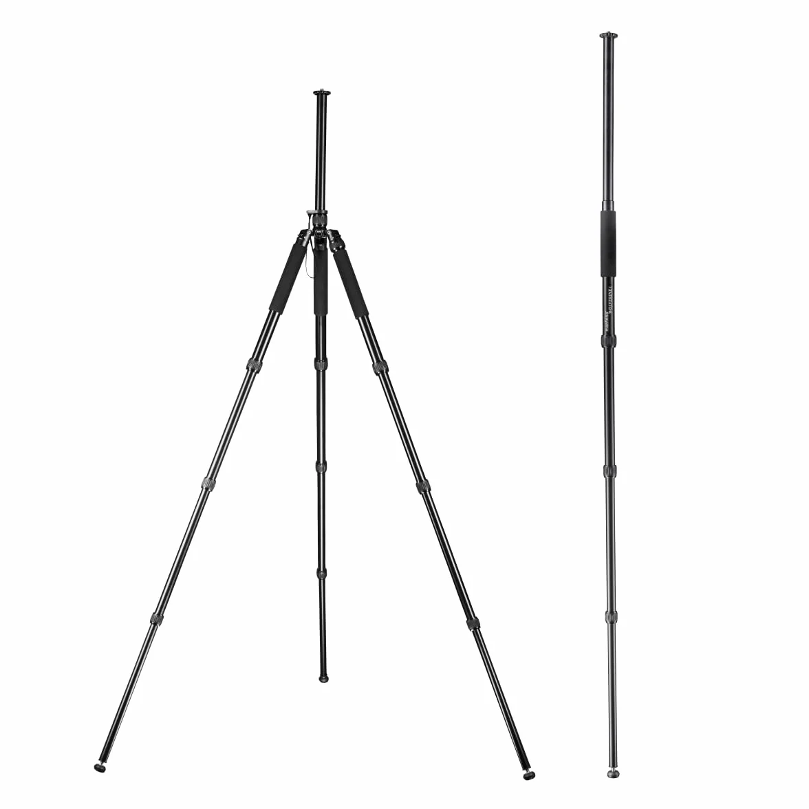 Mantona Wolverine L 284 statyw do aparatu, aluminium, statyw fotograficzny do 15 kg, regulacja wysokości do 166 cm, statyw z kolcami, ważką, lampa LED, może być używany jako statyw trójnożny i