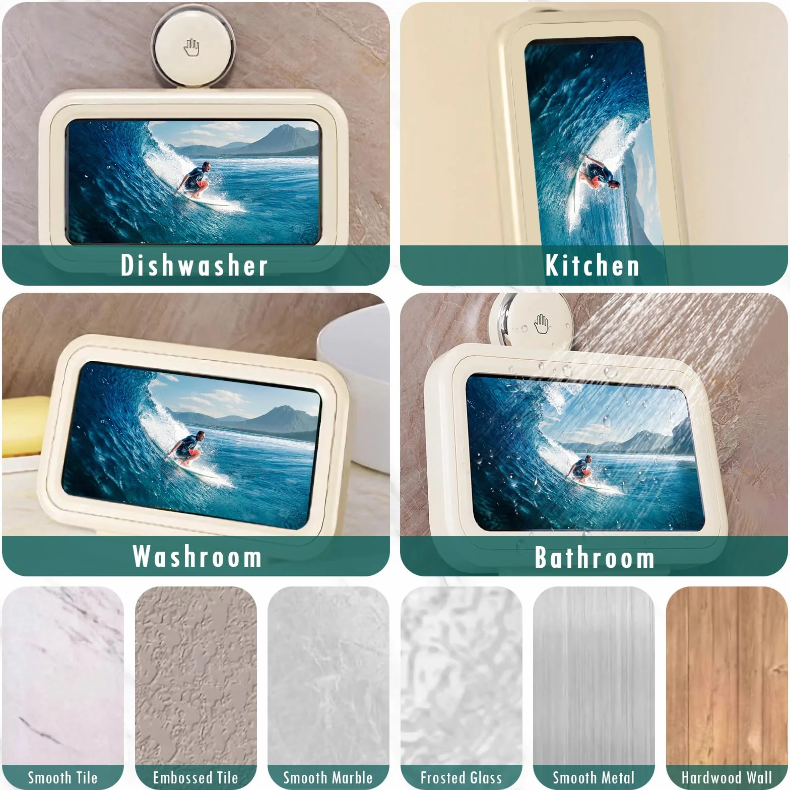 Obrotowy o 480° regulowany uchwyt na telefon z przyssawką, wodoodporny, odporny na zaparowanie, ekran dotykowy HD, do telefonów 10.2-17.8 cm