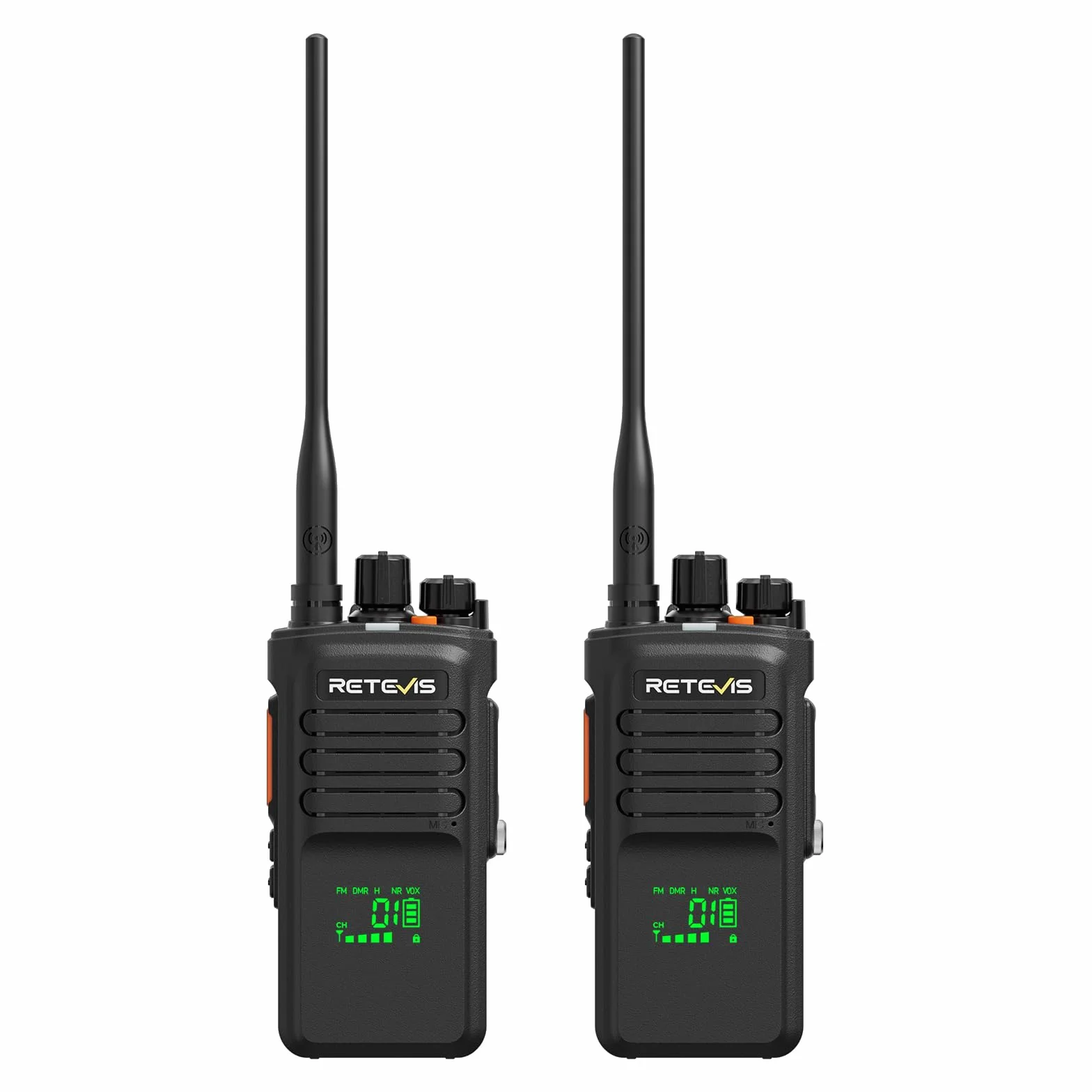 Retevis NR40 Krótkofalówki Dalekiego Zasięgu, Radiotelefon DMR Wodoodporny, 2800 mAh, Odporność na Wstrząsy, Czysty Dźwięk, Profesjonalne Radio Przenośne dla Budownictwa (Czarne, 2 Opakowania)