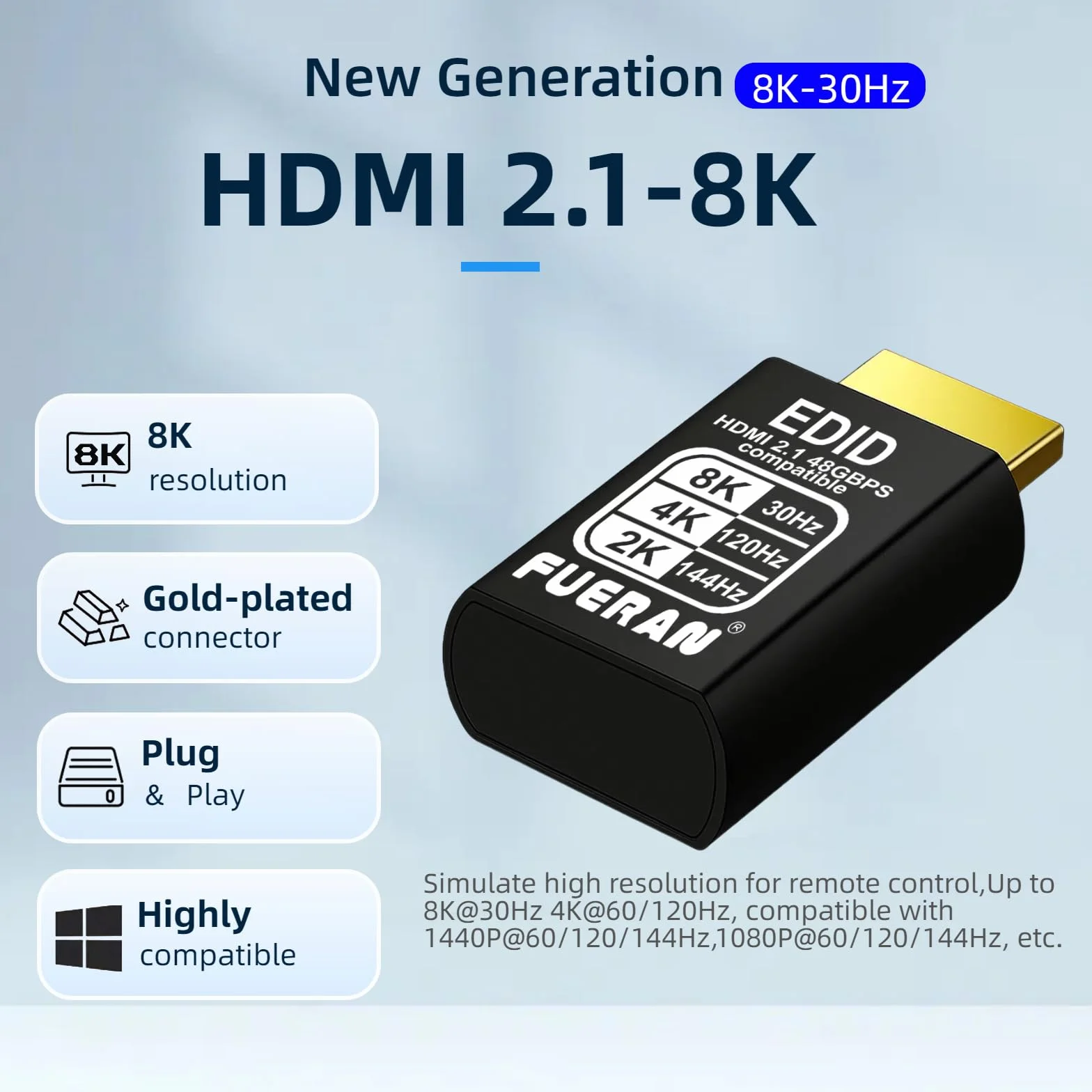 4K 120 Hz HDMI 2.1 Dummy Plug, Virtual Display Emulator, displayport Dummy Plug 4K 120 Hz, adapter wyświetlacza Headless Ghost, monitor 8K EDID 3840 x 2160 @120 Hz (8K/30Hz-4K/120Hz-3P)