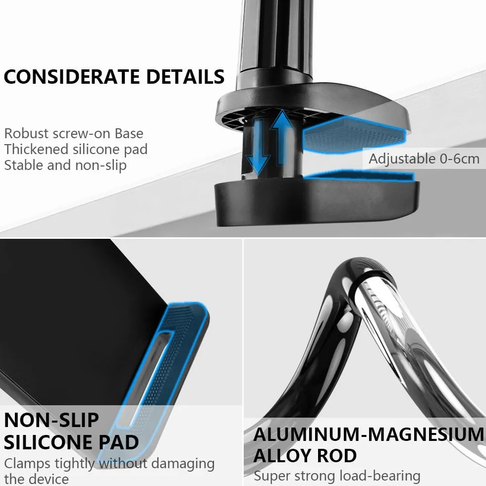 Flintronic Uchwyt na tablet typu łabędzia szyja, 360°, elastyczny z 2 klipsami, regulowane ramię do iPada/telefonu komórkowego/Switch/Kindle Fire