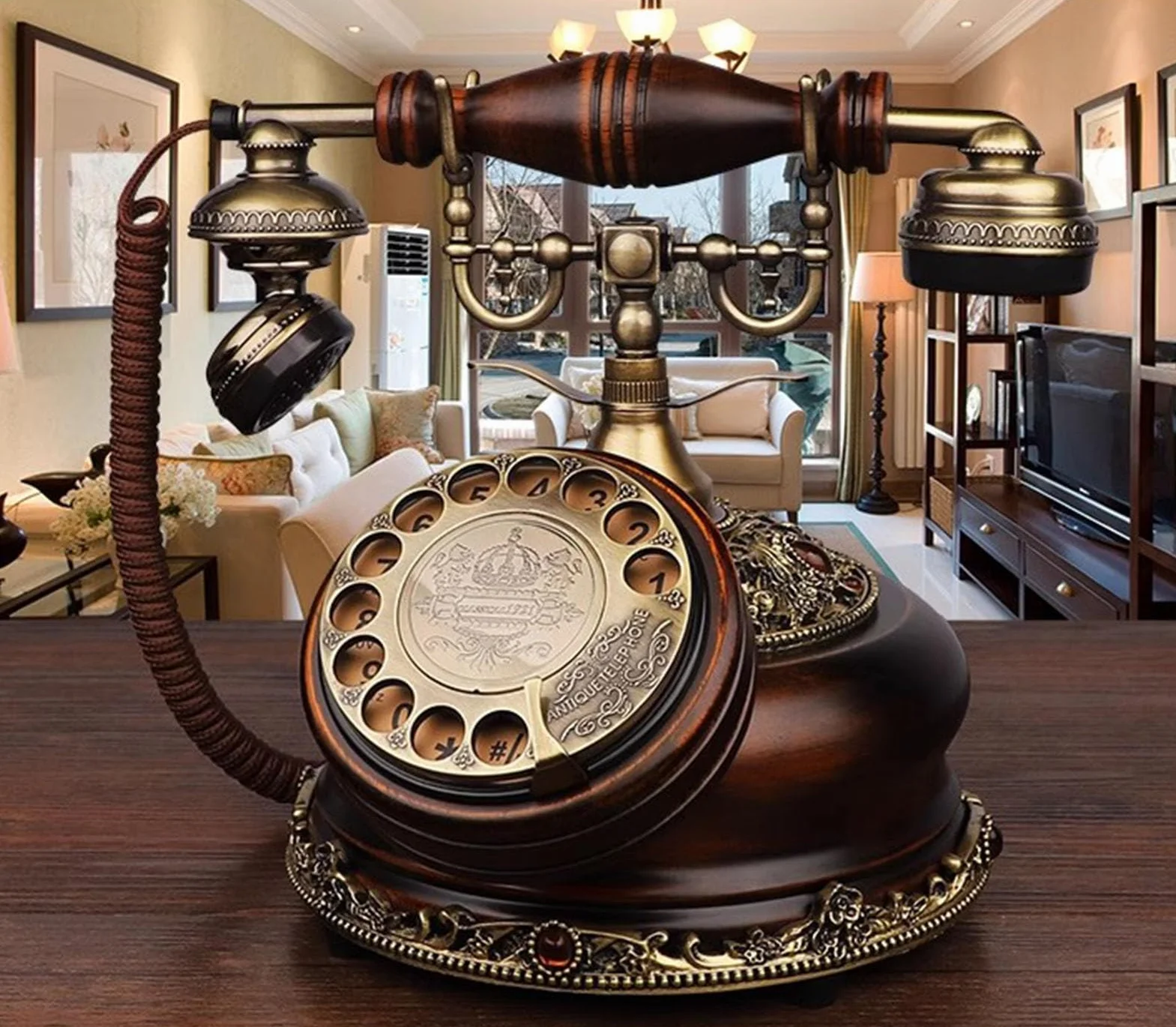 Telefon stacjonarny Retro obrotowy telefon przewodowy telefon przewodowy na biurko z 1921 roku w starym stylu z funkcją ponownego wybierania numeru do biura i wystroju domu