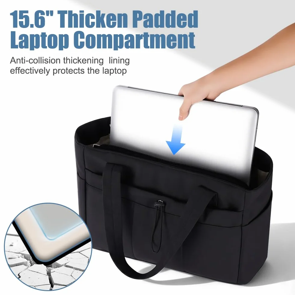 Aucuu Torba typu tote dla kobiet, pikowana torba na ramię z przegródkami na laptopa 15,6 cala, do podróży, pracy, szkoły, siłowni