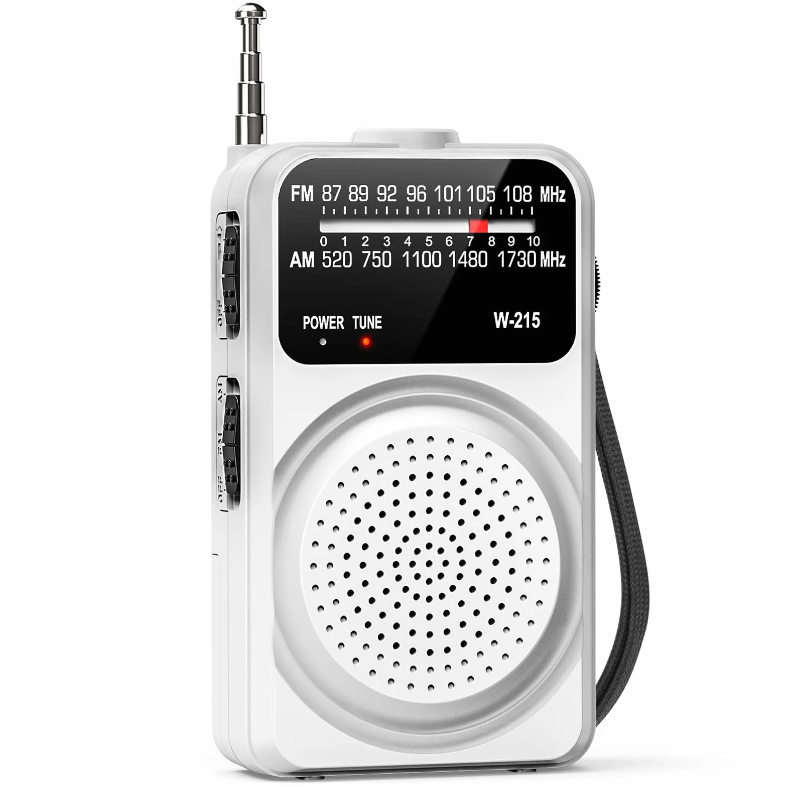 Tendak Mini przenośne radio FM AM z latarką, zasilanie bateryjne, głośny głośnik, białe