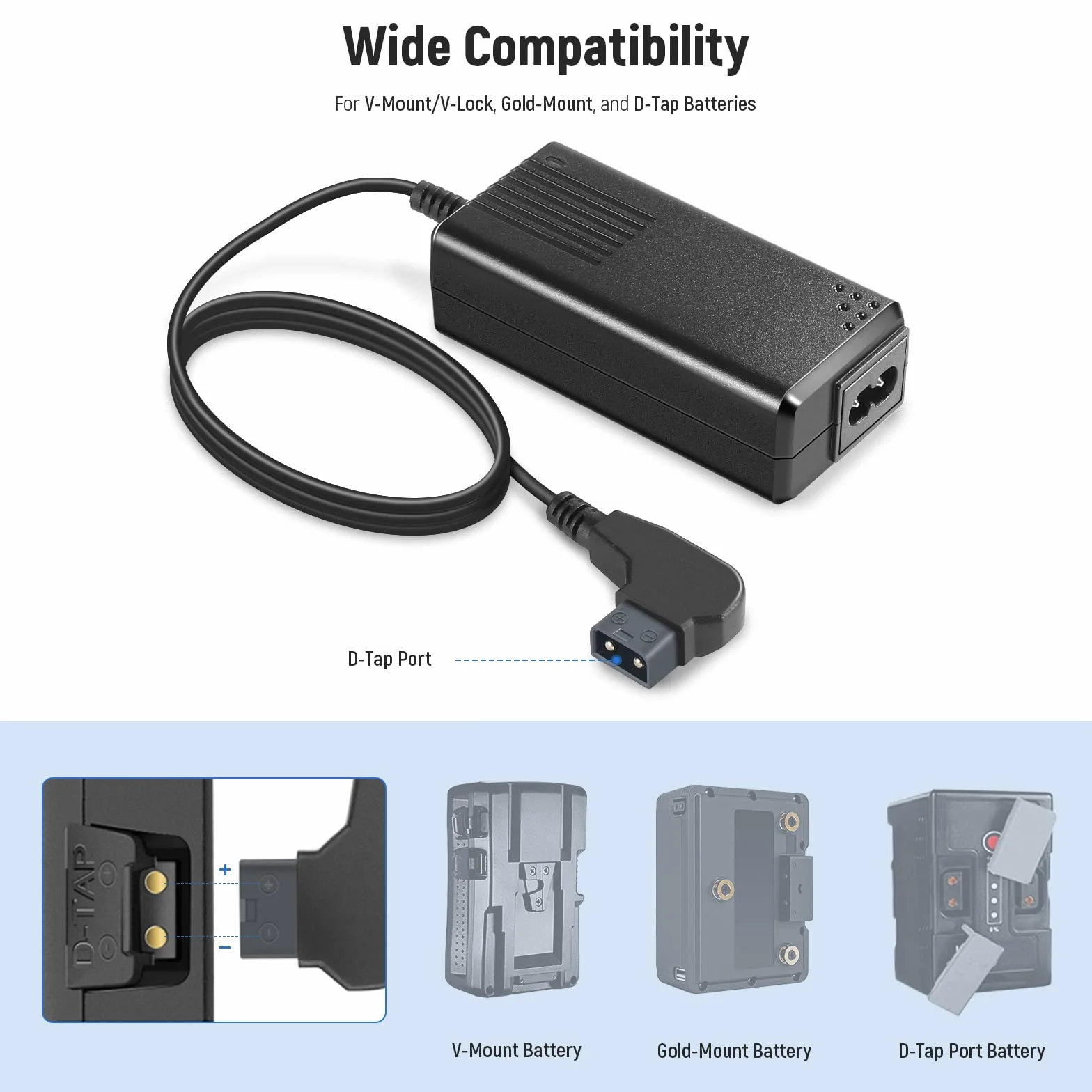 NEEWER D-Tap ładowarka do akumulatorów z kablem D-Tap o długości 1 m do V-Mount/V-Lock/Gold Mount, kompatybilna z NEEWER BP-95W BP-190WS BP-150WS BP-V47 BP-V95 Sony BP-U65 BP-U68 itd. [wyjście: 16,8 V