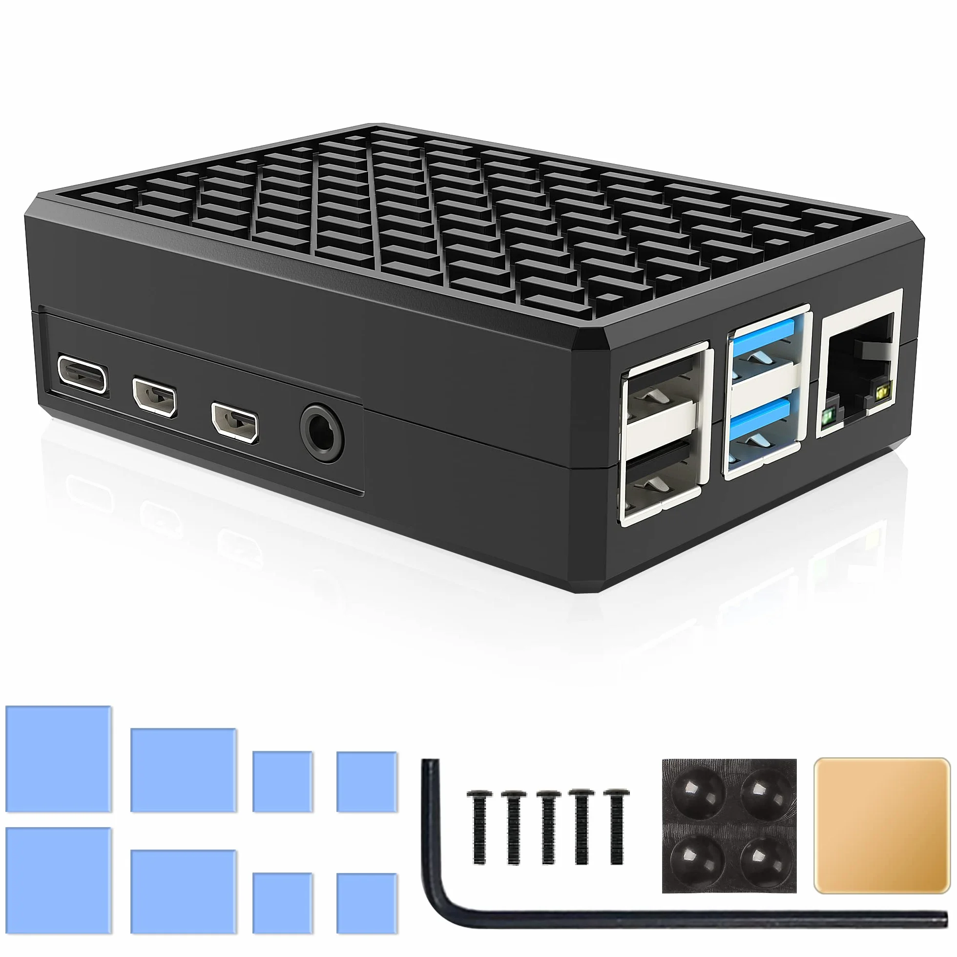 Miuzei Obudowa 4B do Raspberry Pi 4 Model B (8GB/4GB/2GB) - aluminiowa czarna obudowa z pasywnym radiatorem chłodzącym
